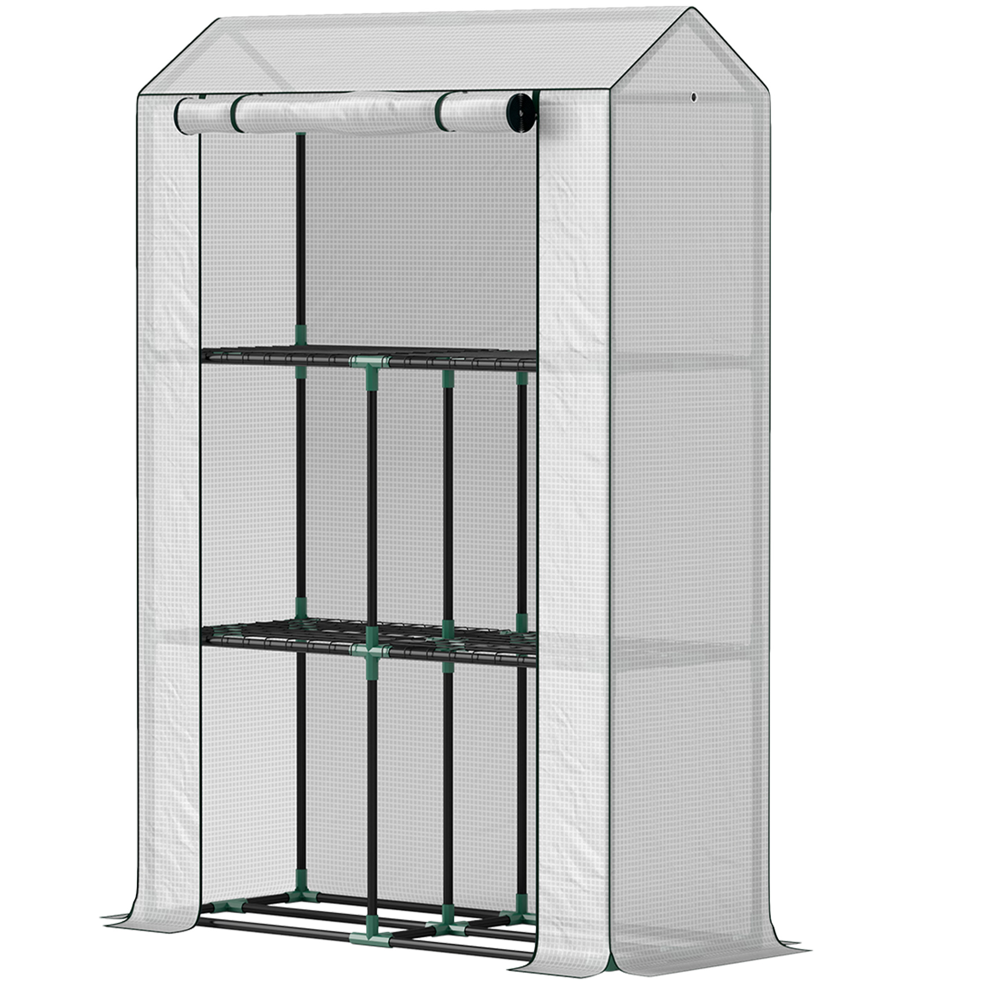 Outsunny Gewächshaus mit 3-Stufen-Regal, UV-beständige Kunststoffabdeckung, Rolltür, 100 x 40 x 150 cm, Weiß