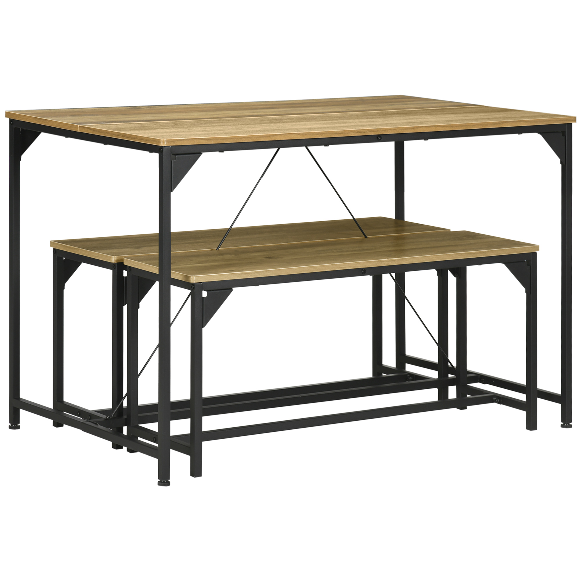 HOMCOM Essgruppe 4 Personen Esstisch mit 2 Bänken, Industriedesign, 120 cm x 70 cm x 75 cm, Schwarz + Natur