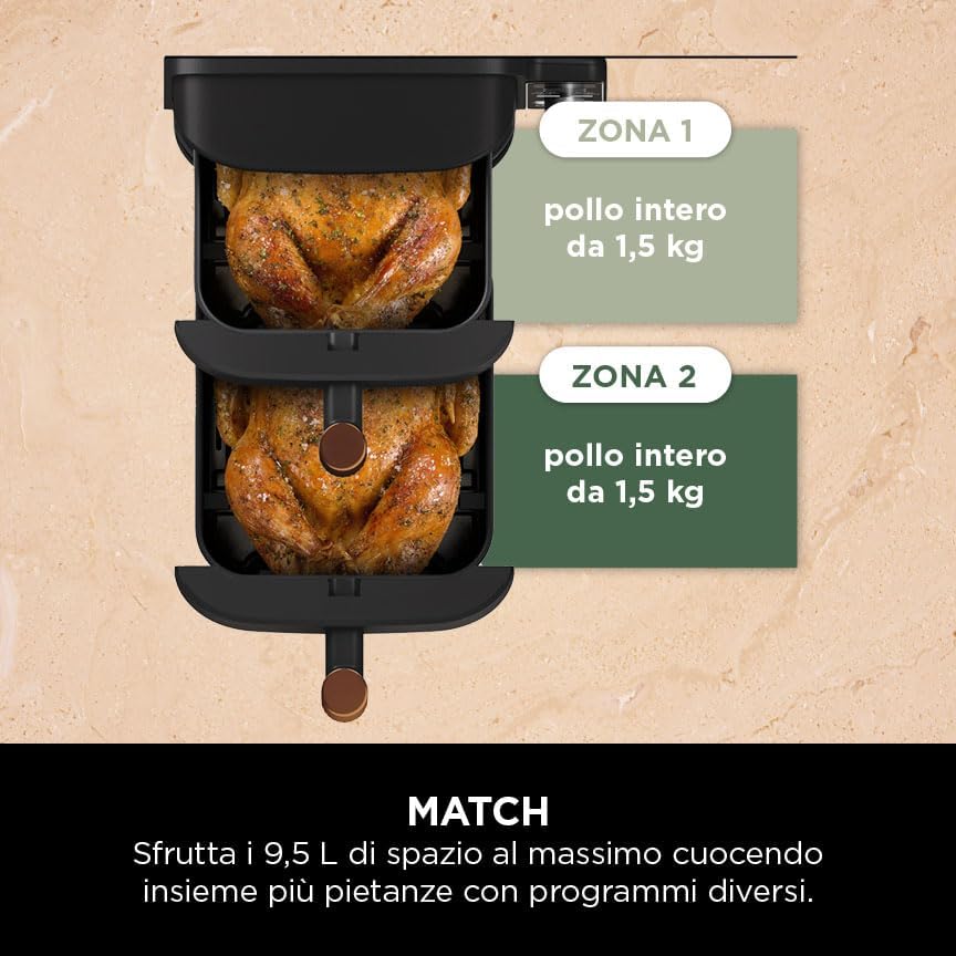 Ninja Double Stack XL Friggitrice ad Aria Verticale, Doppia Zona, 4 Livelli, 2 Scomparti, 2 Griglie, Capienza 9.5L, 6 Funzioni, 8 Porzioni, Parti Lavabili in Lavastoviglie, Pinze, Nero/Rame, SL400EUCP