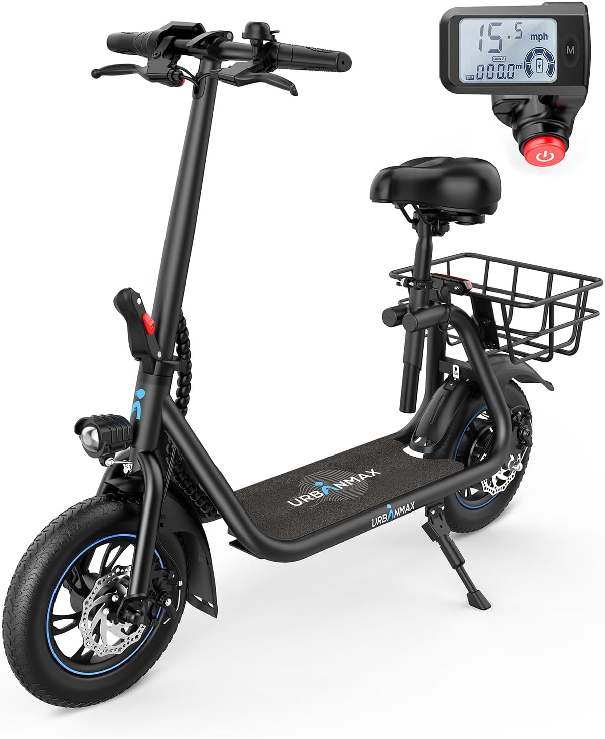 URBANMAX C1 Elektrische Step met Zadel, Krachtige 450W Motor en Bereik Tot 22 Mijlen