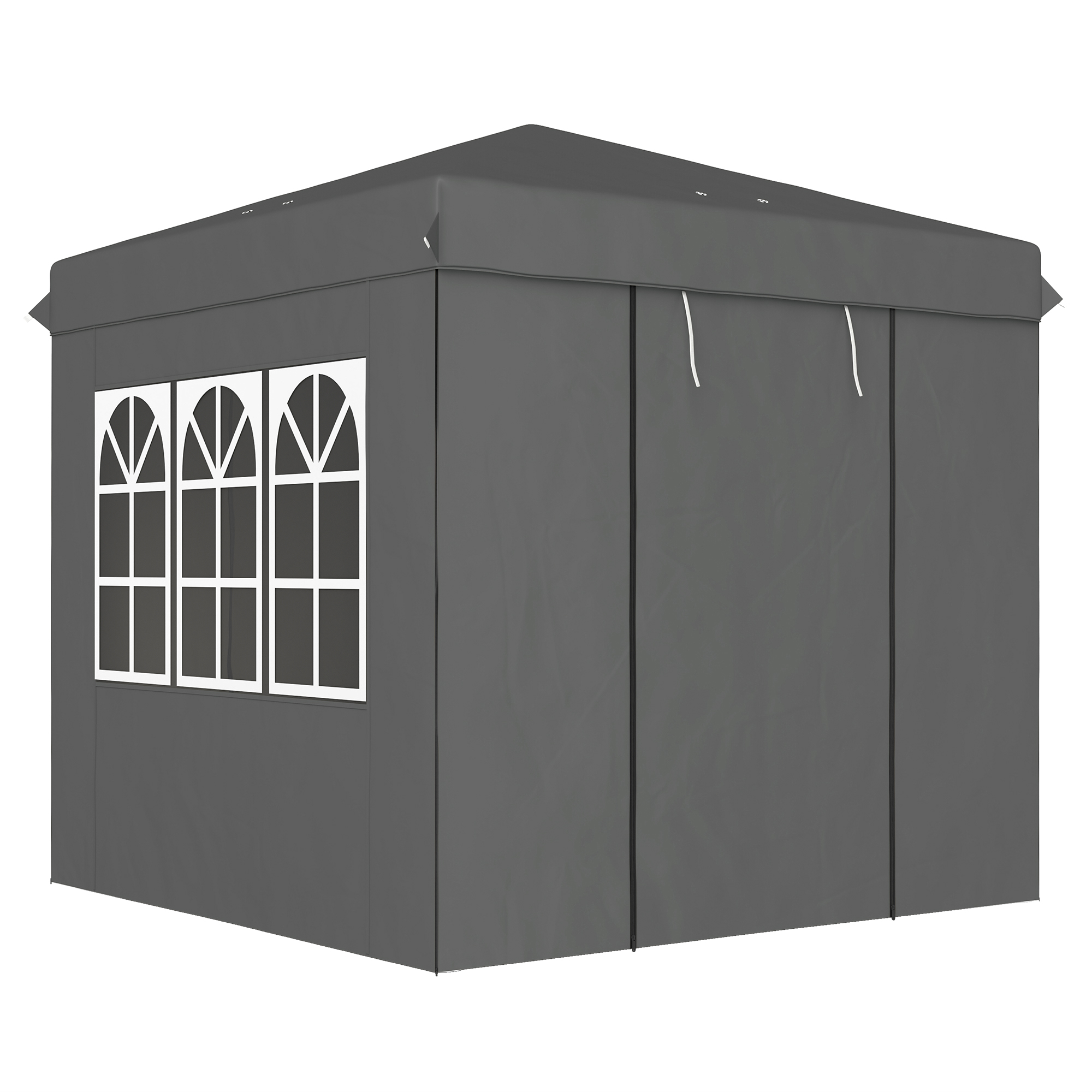 Outsunny 2,5 x 2,5 m Pop-up-Pavillon mit Seitenwänden und Transporttasche, UPF50+ höhenverstellbares Gartenzelt, Dunkelgrau