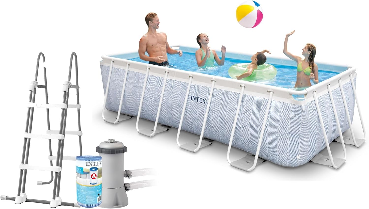Intex Stahlrahmenpool, 400x200x100 cm, 2006 L, 6836 L, Mehrfarbig, 26780NP, Aufstellpool Prism Frame Chevron Rechteckig