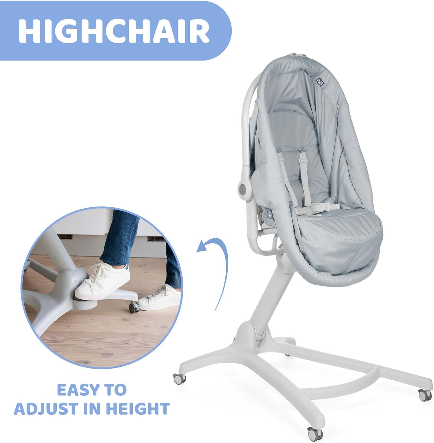 Chicco Baby Hug 4 in 1 Stubenwagen ab 0 Monate, Erhöhte Babyliege, Babybett, Hochstuhl mit Spielbogen, bis 15 kg, Verstellbare Rückenlehne, Verstellbare Höhe und 4 Räder