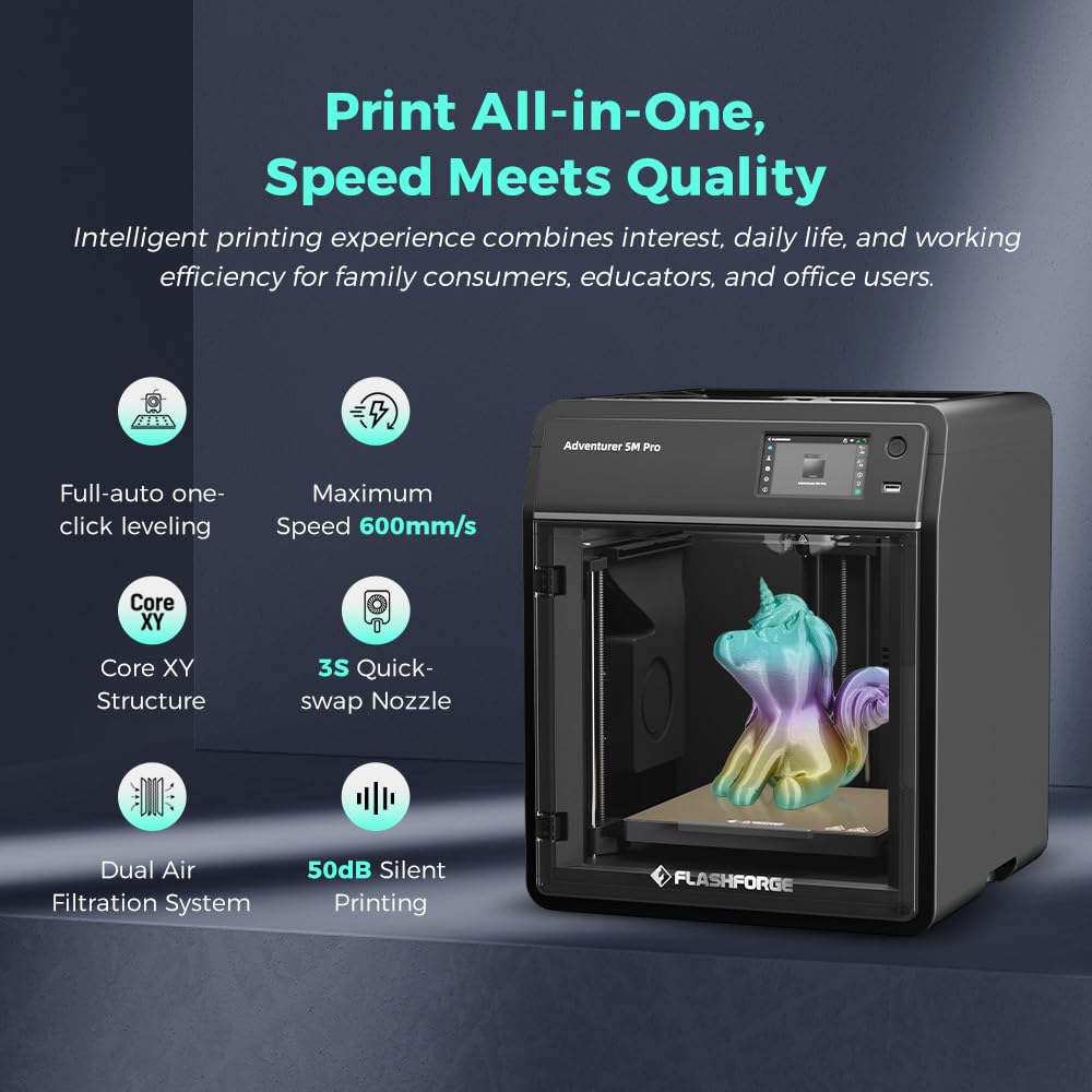 FLASHFORGE AD5M Pro Stampante 3D, 600mm/s Alta Velocità e Precisione, Complete-Auto Calibrazione con 0,4&0,6mm Ugelli, Struttura CoreXY Raffreddamento Camera Ausiliaria, ≤50dB Silenziosità Stampa