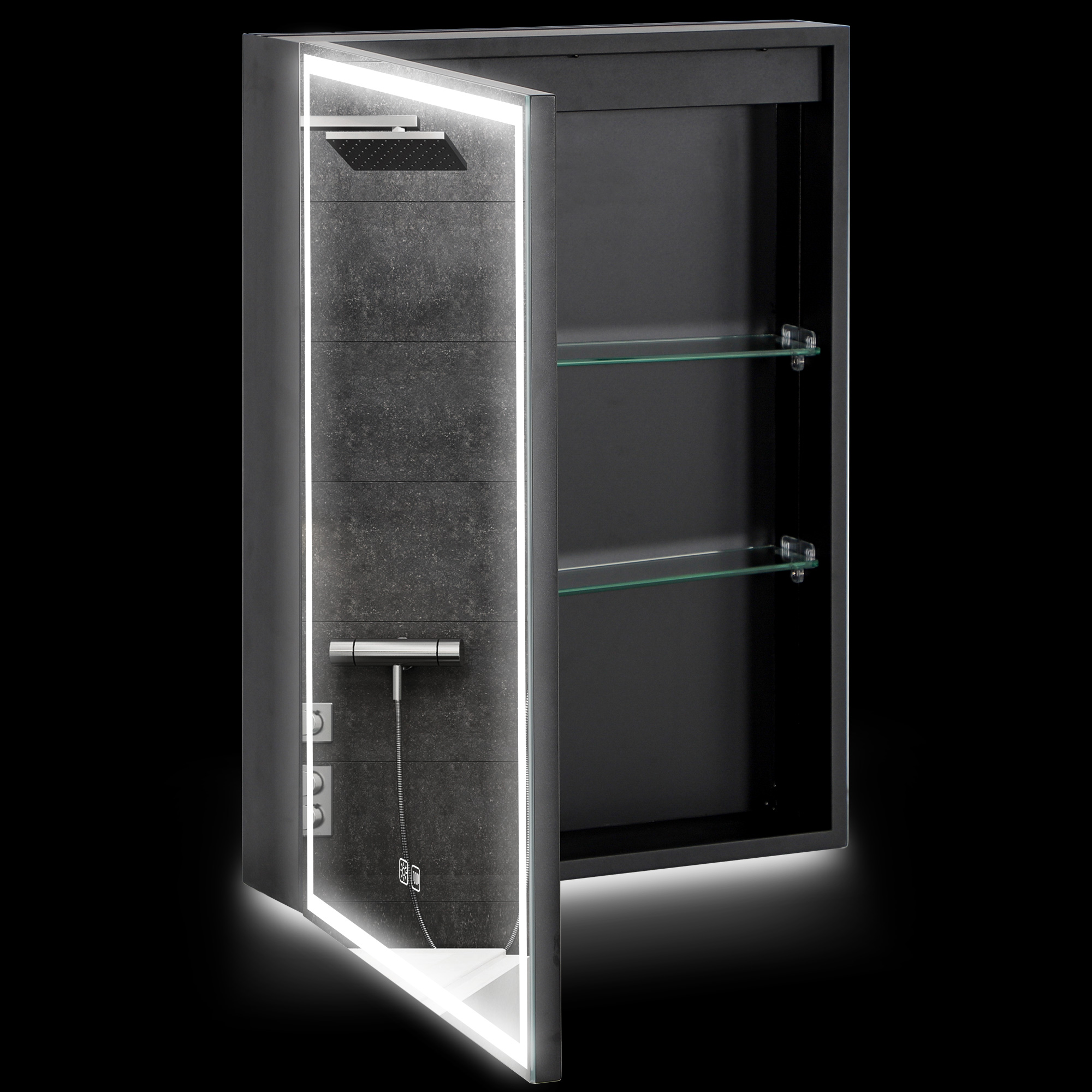HOMCOM Spiegelschrank, Badschrank mit LED, 50 x 70 cm, dimmbar, Anti-Beschlag, Schwarz