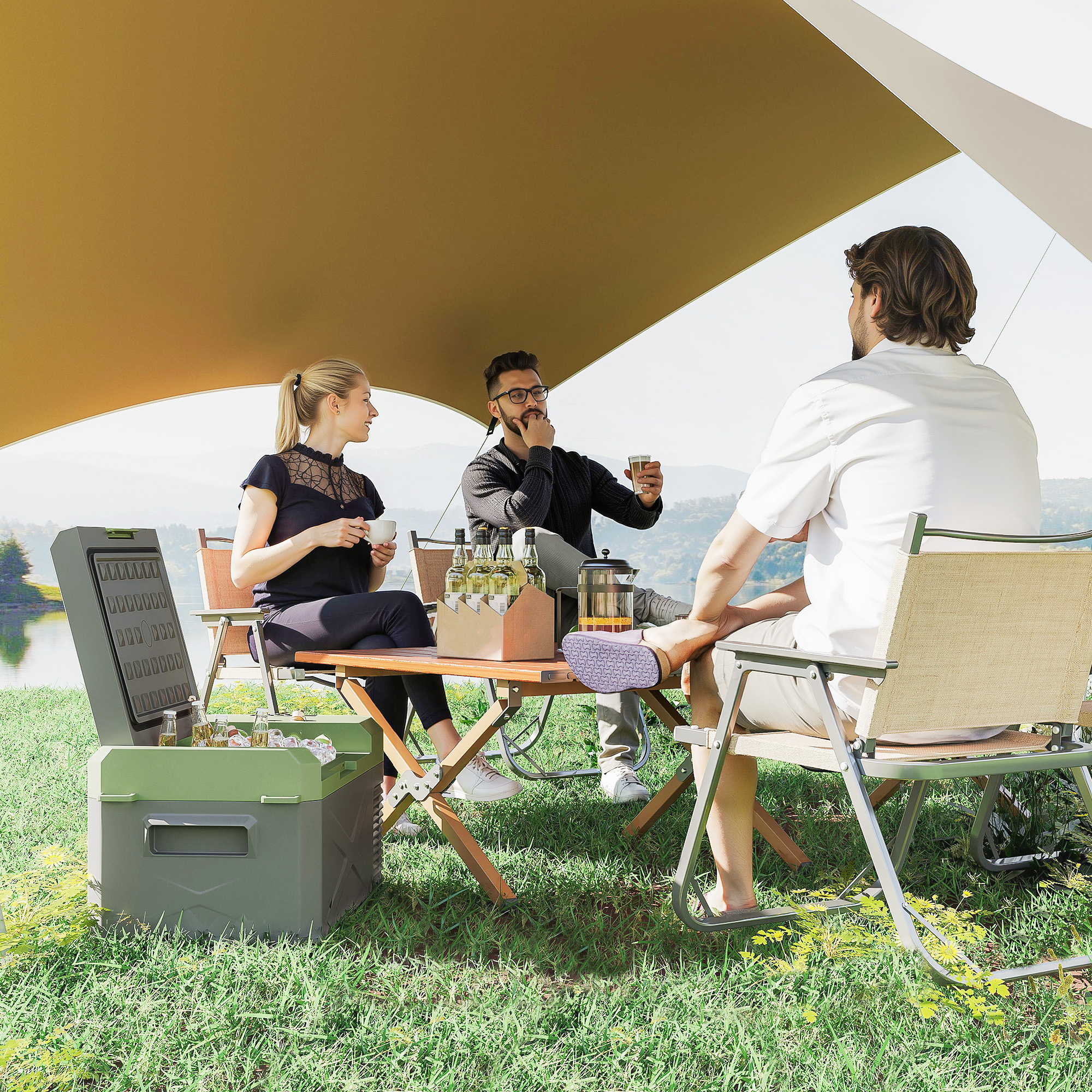 Outsunny 16,3 Liter Compressor Koelbox elektrische koelbox met ECO-modus Koelbehoudfunctie Grijs+Groen