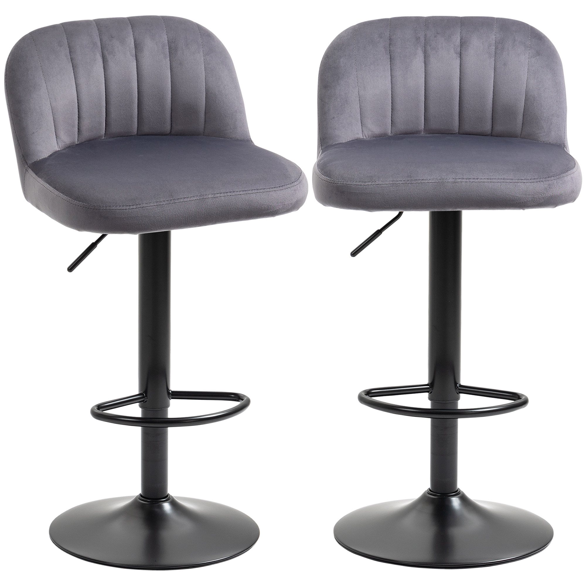 HOMCOM Set 2 Barhocker mit Rückenlehne und Fußstütze, Drehbar mit Höhenverstellung, Grau