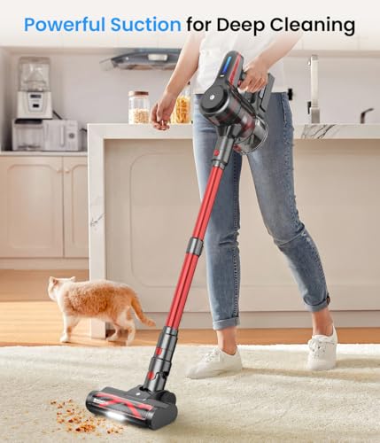 CHEBIO Cordless Vacuum Cleaner, Stick Vacuum with Powerful Suction, 45Mins Runtime Vacuum Cleaners for Home, Anti tangle and 1.5L Dust Cup, 6 in 1 Lightweight Vacuum for Hardwood Floor Carpet Pet Hair