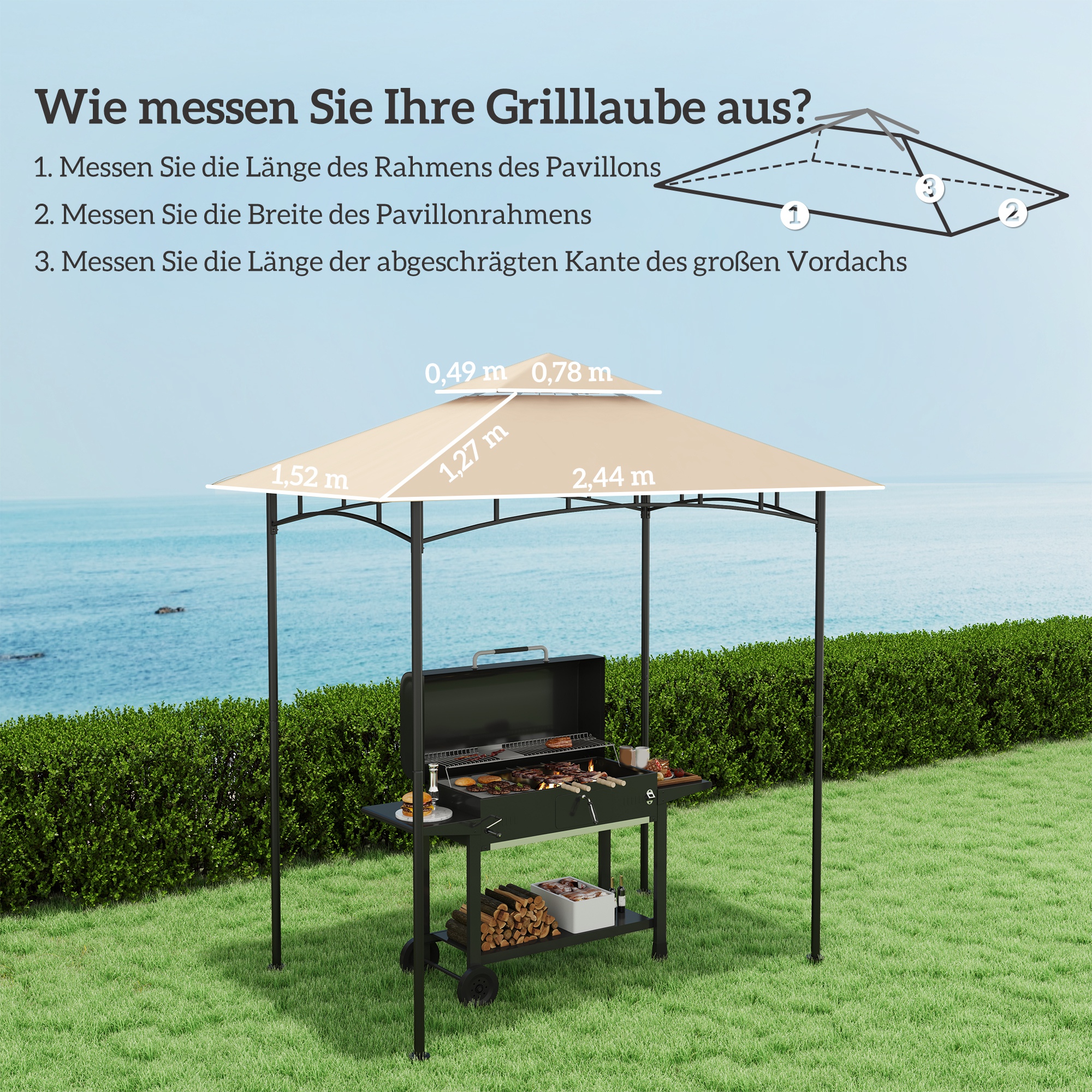 Outsunny Ersatzplane für Gartenpavillon, Grillpavillon-Ersatzdach für 152 x 244 cm Gestelle, UPF50+ Schutz, Polyester, Beige