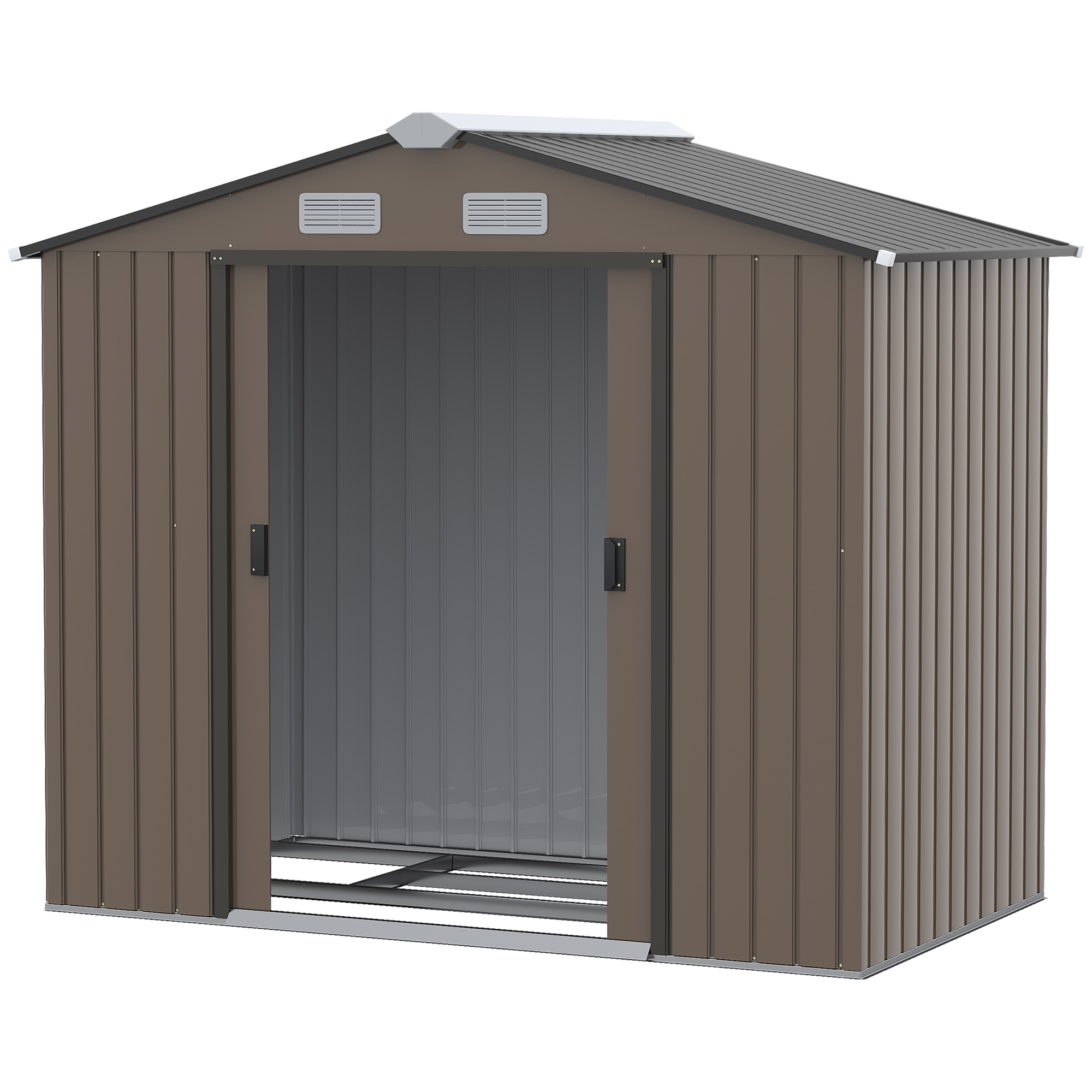 Outsunny Metallgerätehaus 2,5 m² Gartenhäuschen Gartenschrank Maße 213L x 130B x 185H cm Schiebetür Stahl braun