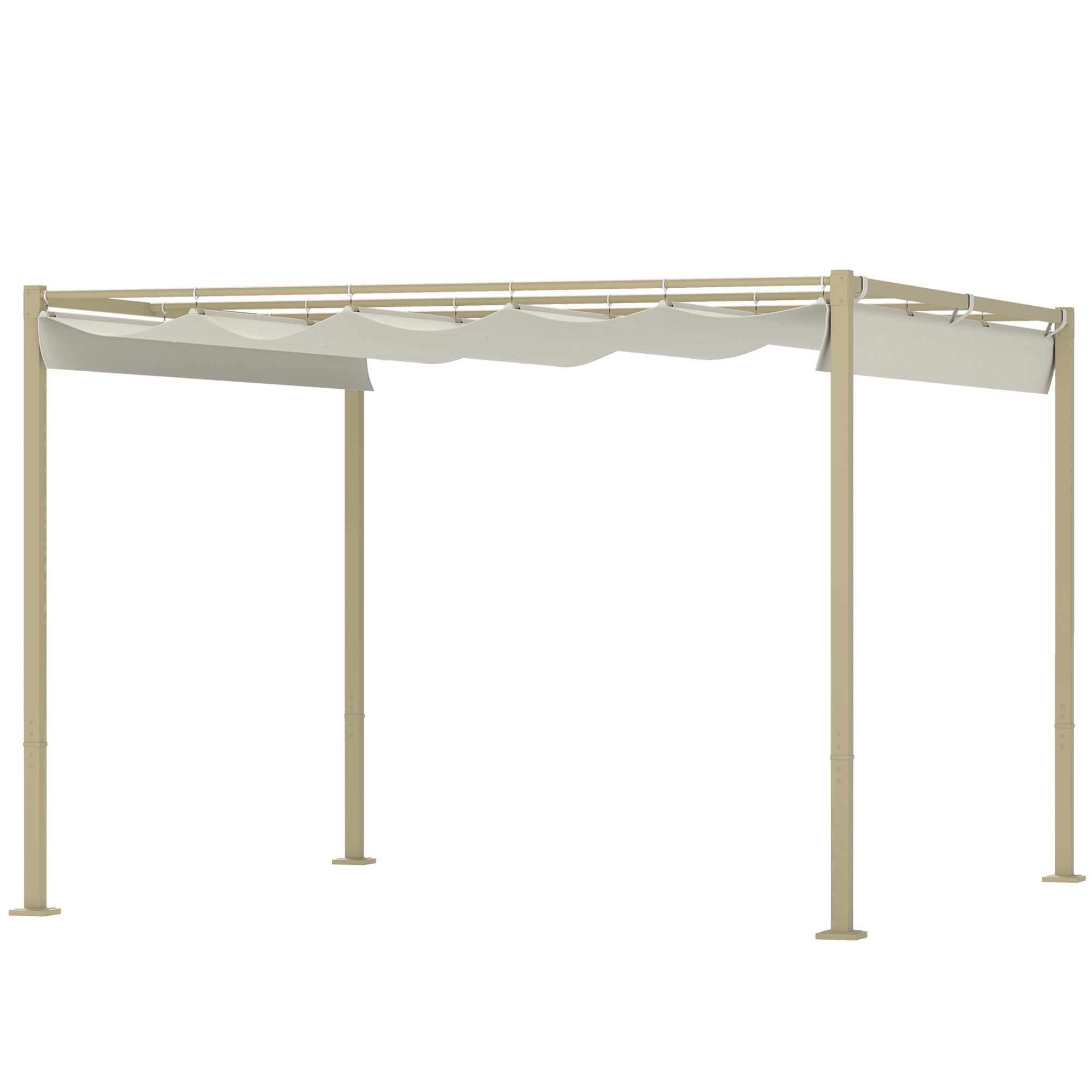 Outsunny Gartenpavillon 3 x 3m mit ausziehbarem Dach und magnetischer Befestigung, Sonnenschutz, UPF30+, Khaki