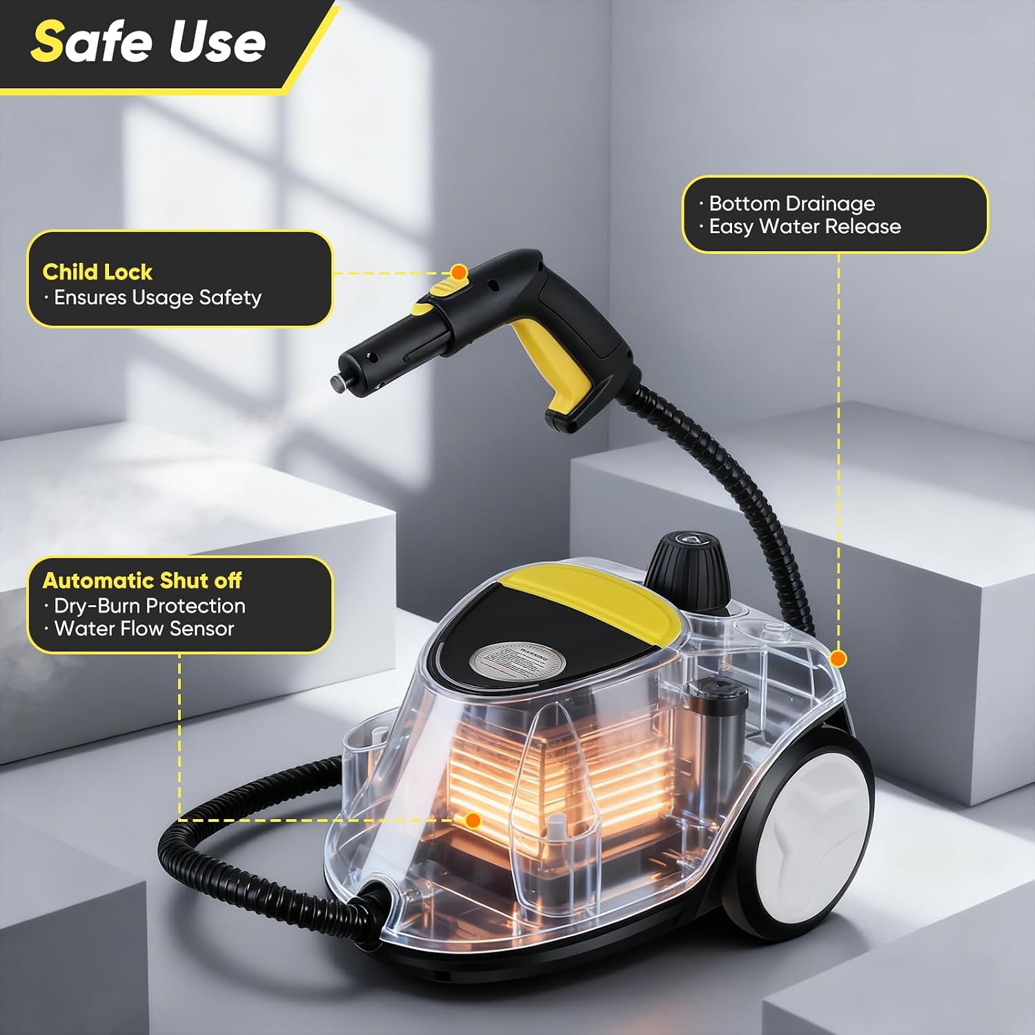 Pulitore a Vapore,2100W Pulitore Vapore Casa, Riscaldamento Rapido a 320 °F Serbatoio Dell'acqua da 2.1L, Pulitore a Vapore Multiuso per Mobili da Cucina, Bagno, Pavimento e Divano