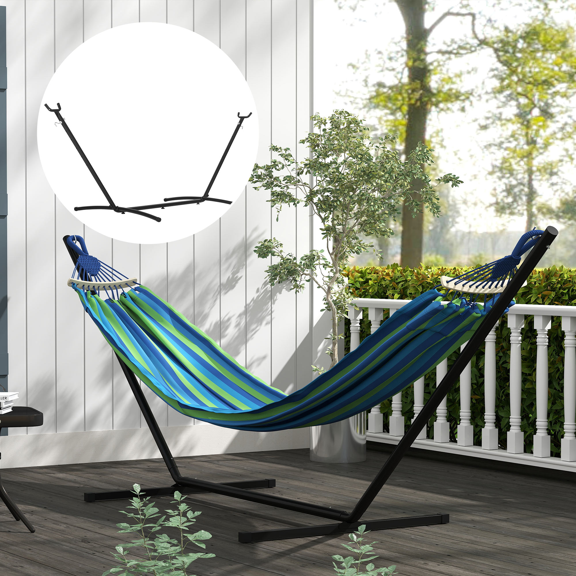 Outsunny Hängemattengestell für Hängematte Hängemattenständer mit Haken Garten Strand Metall 280 x 120 x 110 cm bis 120KG