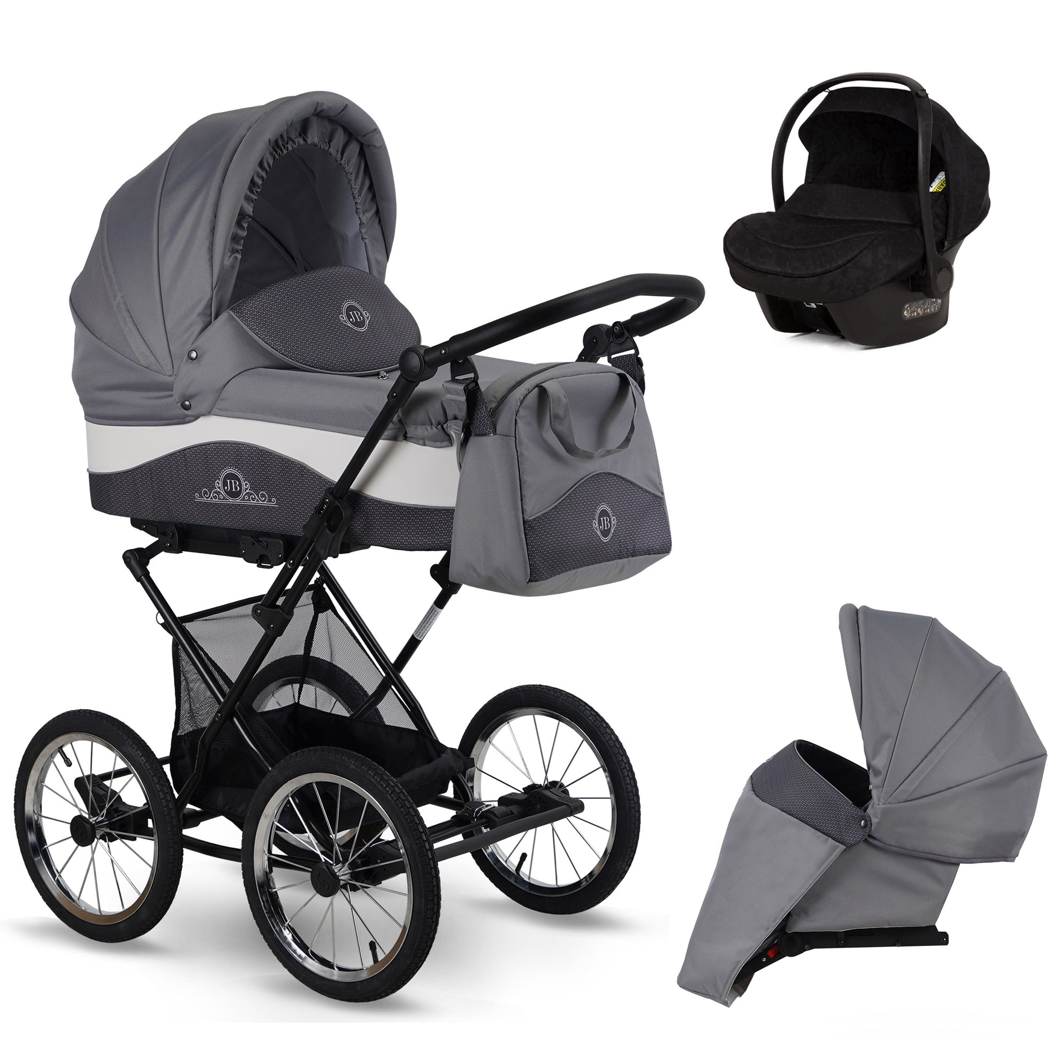 Kombi-Kinderwagen Juliet 4 in 1 mit Sportsitz, Autositz und Zubehör in 6 Farben