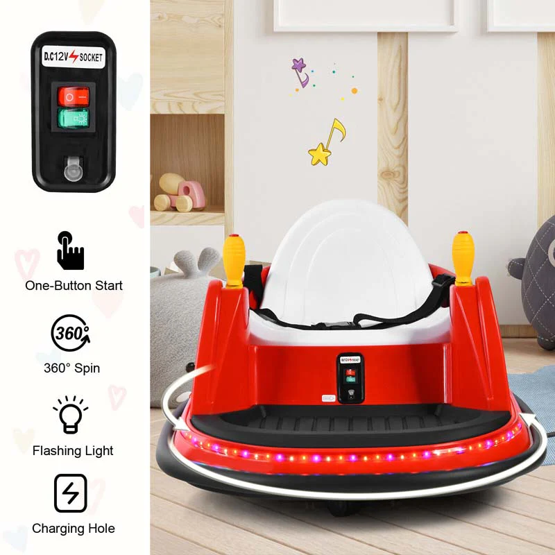 12V Toddler Bumping Car Battery Powered Baby Ride On Bumper Car With Dual Joysticks Flashing Led Light Amp 360 Degree Spin