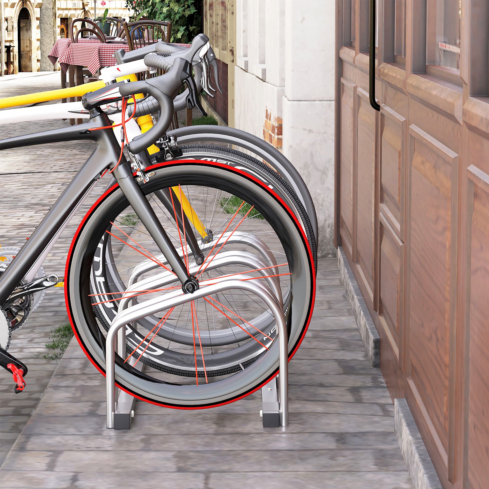 HOMCOM Fahrradständer Parken für 3 Fahrräder aus Stahl, 76x33x27 cm, Silber