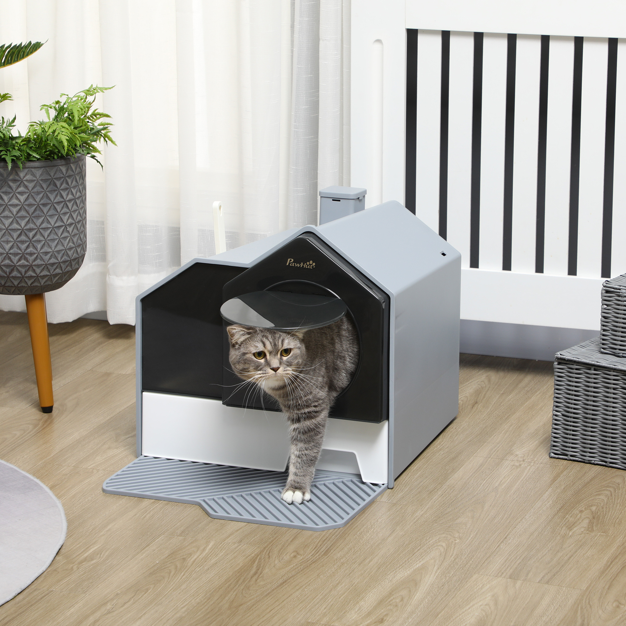 PawHut Katzentoilette im niedlichen Design, 1 Siebvorleger, 1 Streuschaufel, herausnehmbare Bodenwanne, Grau