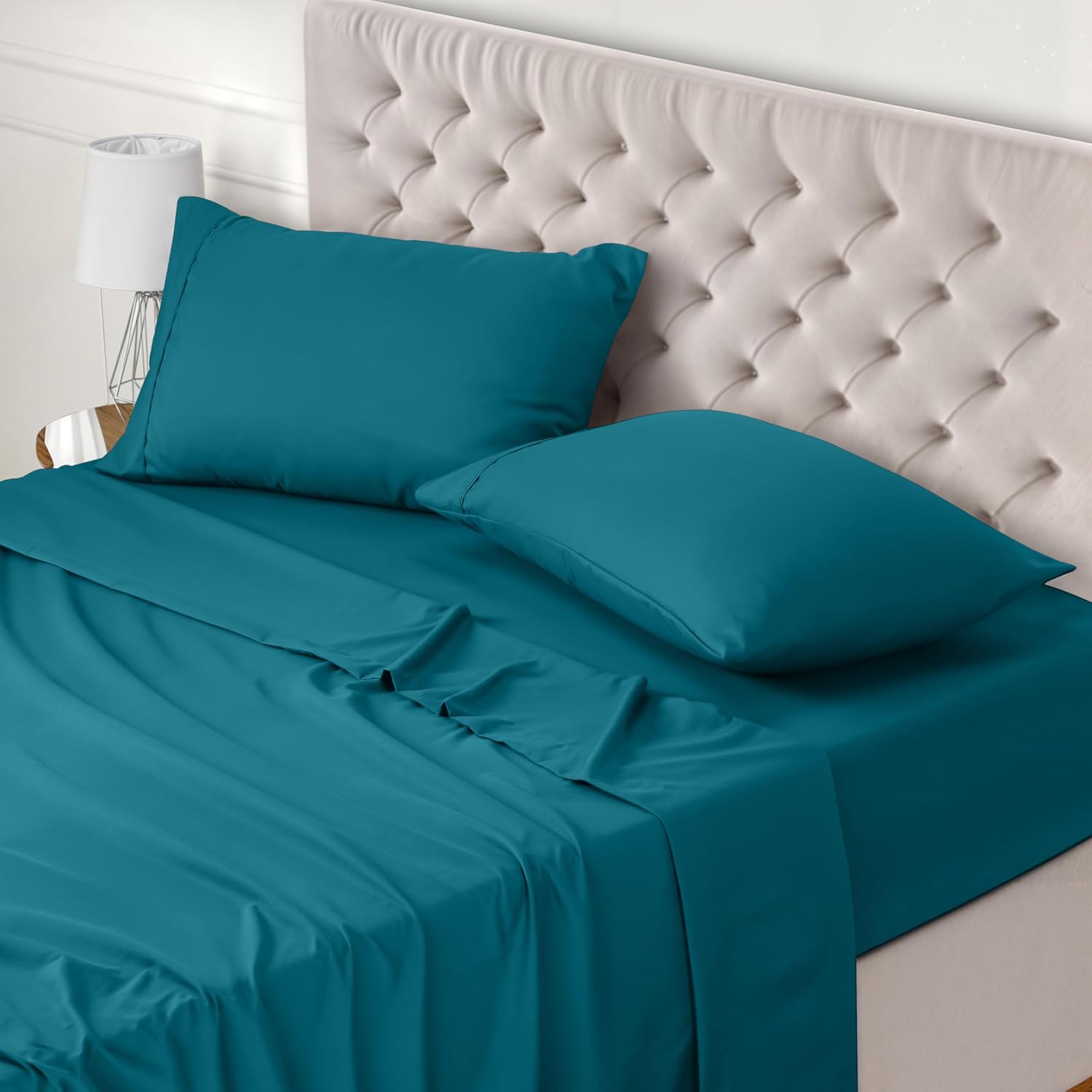 Utopia Bedding - Set Lenzuola Matrimoniali 4 Pezzi 180x200 cm - Set Lenzuola Letto, Spazzolata Poliestre di Microfibra - Lenzuolo con Angoli, Lenzuolo Piatto e 2 Federe 50x75, Bianco