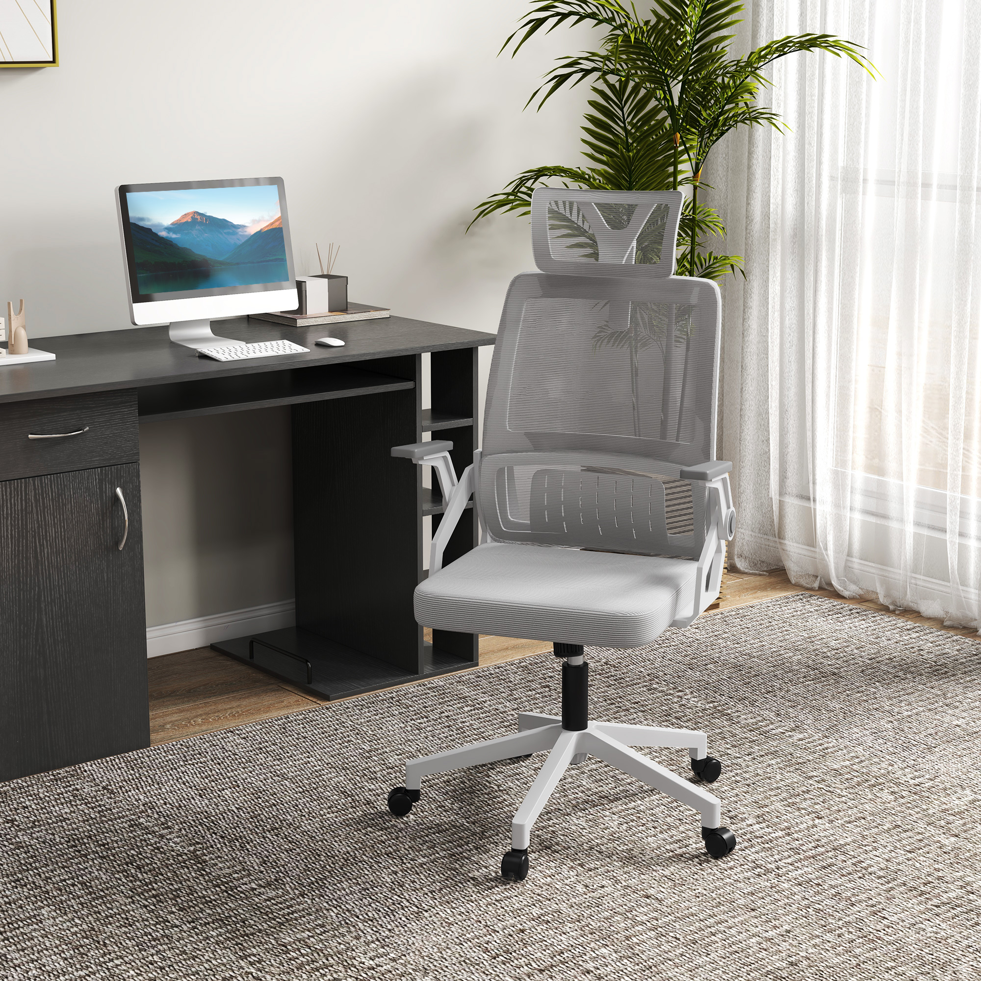 Vinsetto Bürostuhl Schreibtischstuhl Office-Stuhl, höhenverstellbar, 1 Kopfstütze, 58 x 61 x 119 cm. Schwarz