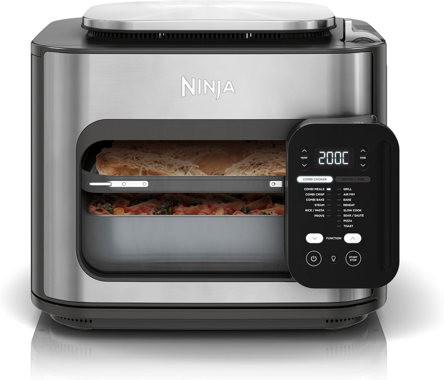 Ninja Combi 12-in-1 Multikocher, Ofen & Heißluftfritteuse, 12 Kochfunktionen, Air Fryer & Grillen Zubereitung in 15 Min*, mit Backblech, Pfanne, Crisper Gittereinsatz, Rezeptanleitung, Grau, SFP700EU.