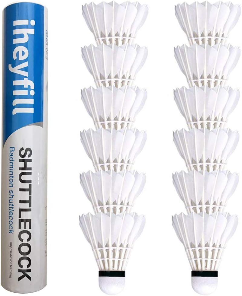 iheyfill 12 Pezzi Volani da Badminton, Piuma d'Oca Volani per Badminton Volano Shuttlecocks,palline da badminton con Grande Elasticità e Durata Badminton Palle