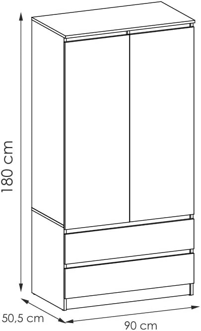 Large Wardrobe with 2 Doors, 2 Drawers, 4 Shelves & Clothes Hanger, Multi-Purpose Wardrobe, 180 x 90 x 50.5 cm (Graphite/Wotan Oak)