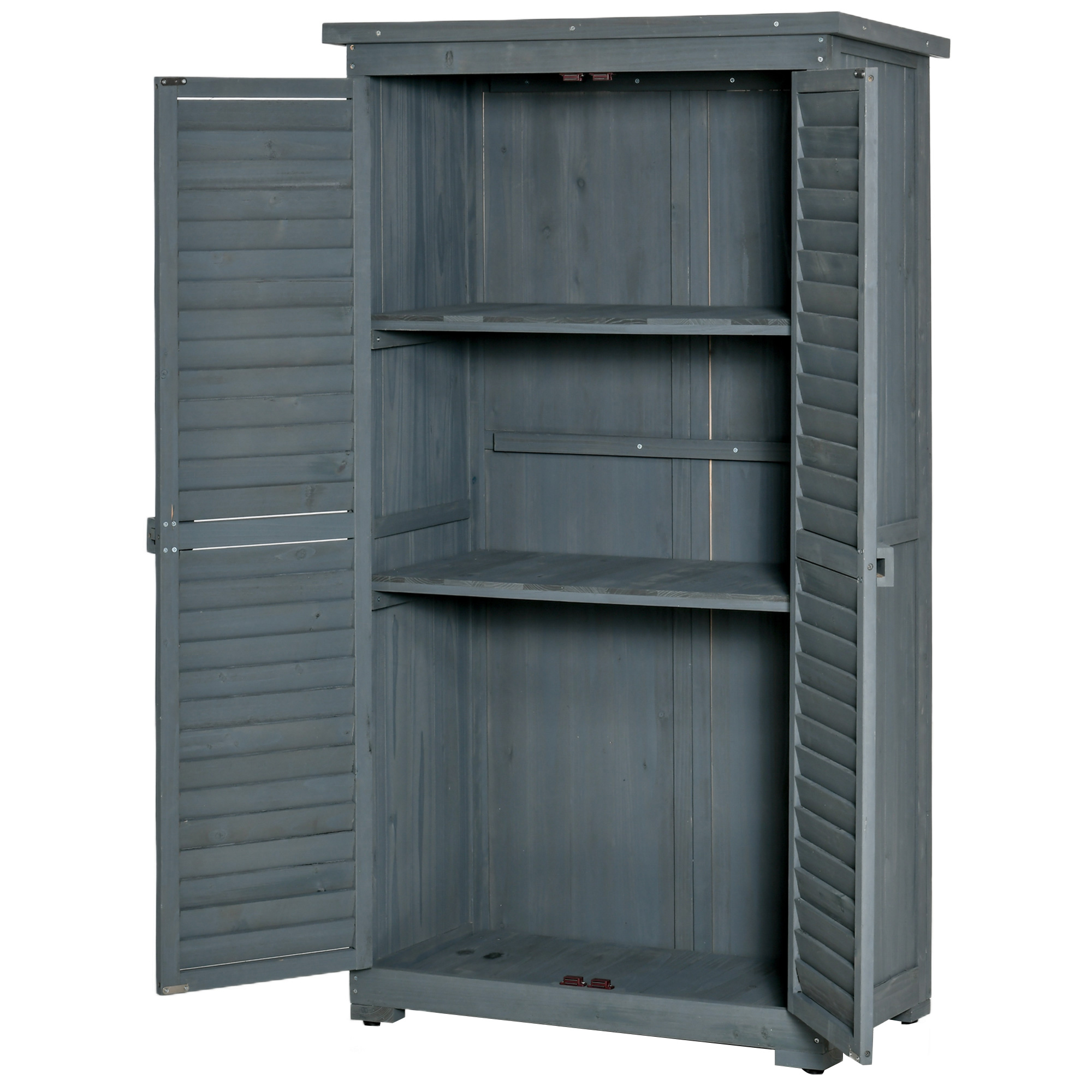 Outsunny Gartenschrank Holz Gerätehaus Geräteschuppen Geräteschrank Holzhütte Pultdach Bitumenpappe Lamellentüren Grau 87 x 46,5 x 160 cm