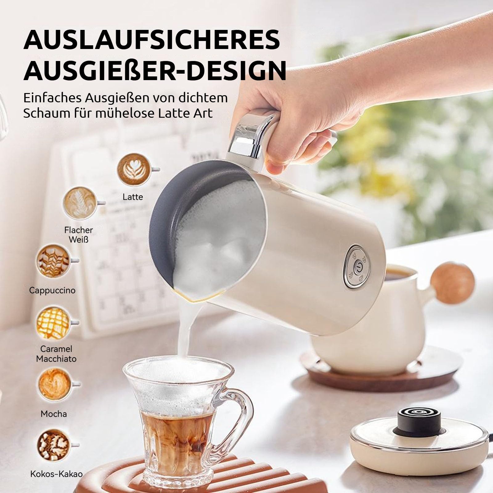 Milchaufschäumer Elektrischer Milchaufschäumer 4-in-1, 500W, Edelstahl, 240ml Erhitzer