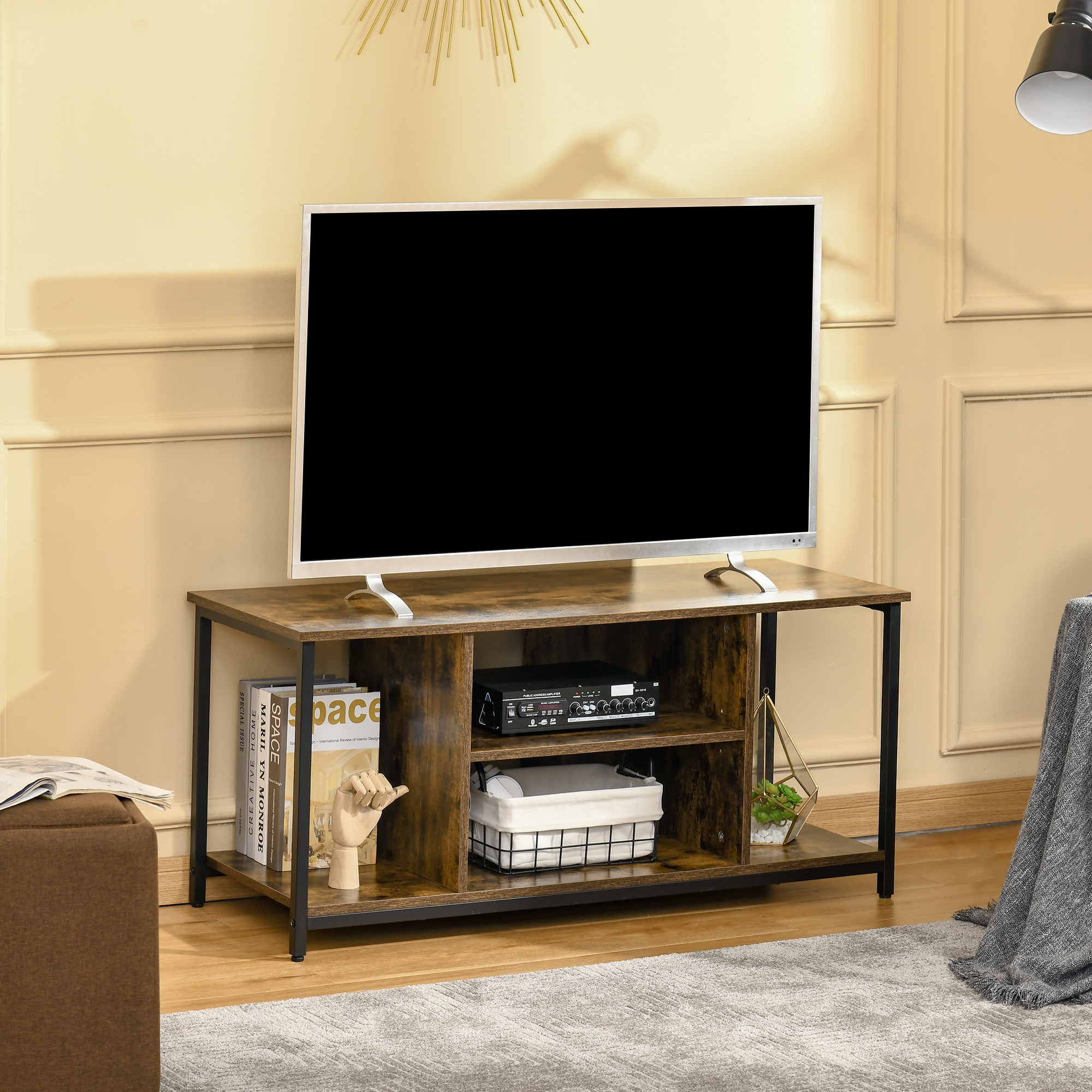 HOMCOM TV-Möbel im Industriestil, Holz und Stahl, 110x40x50cm