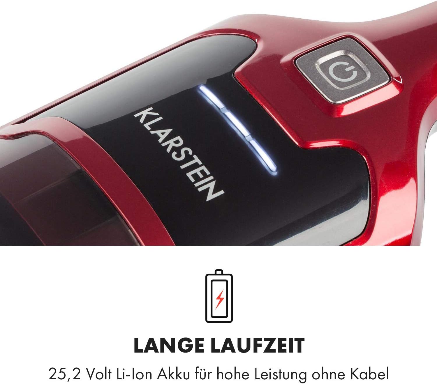 Klarstein TurboHybrid Zyklon Staubsauger, Akku Staubsauger, Staubsauger Kabellos für 50min Betriebsdauer (2 Saugstufen, Handstaubsauger, platzsparend, Li-Ion) metallic-rot