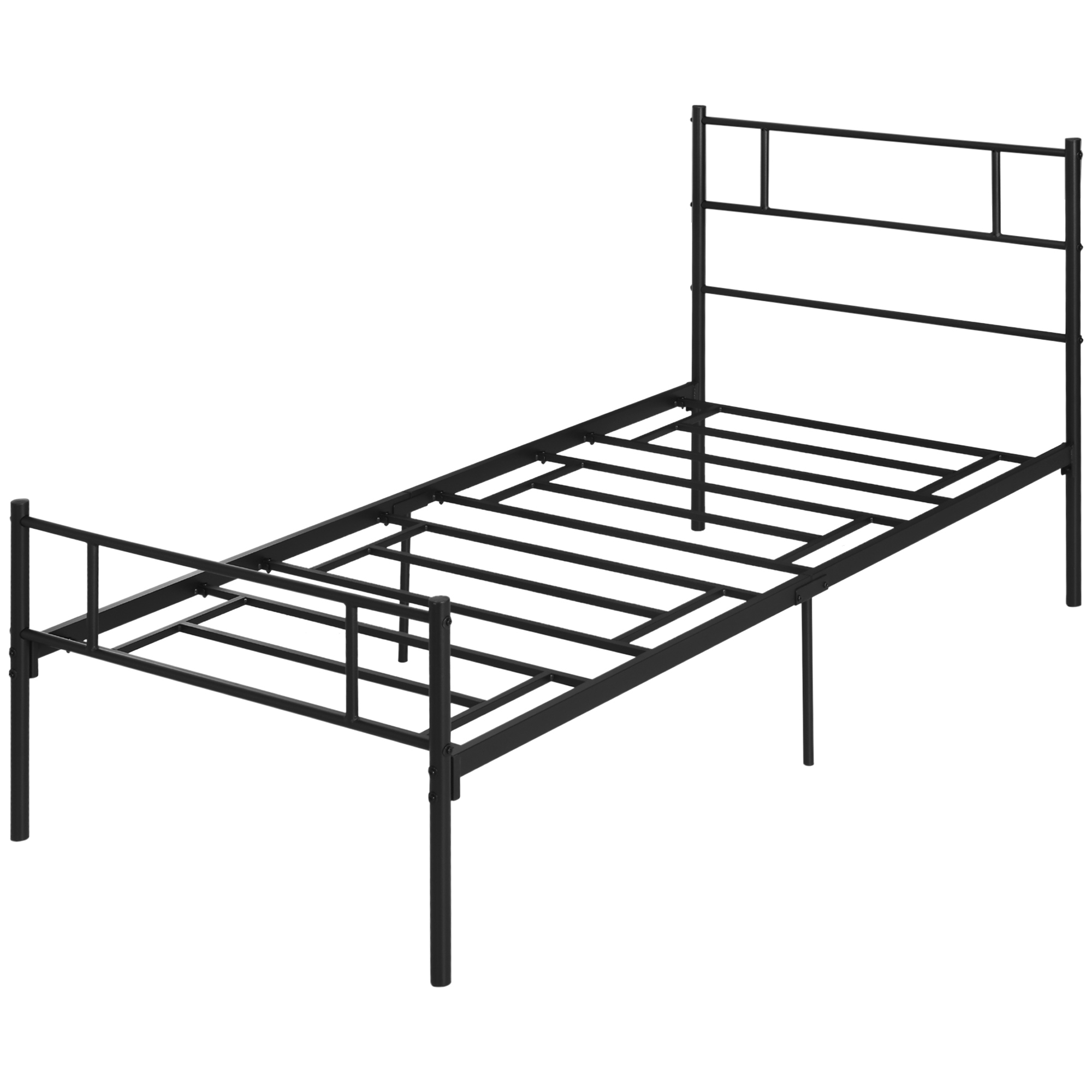 HOMCOM Bettrahmen 90 x 190 cm mit Stahl-Lattenrost, Kopf- und Fußteil, Höhe 31 cm mit Stauraum unter dem Bett