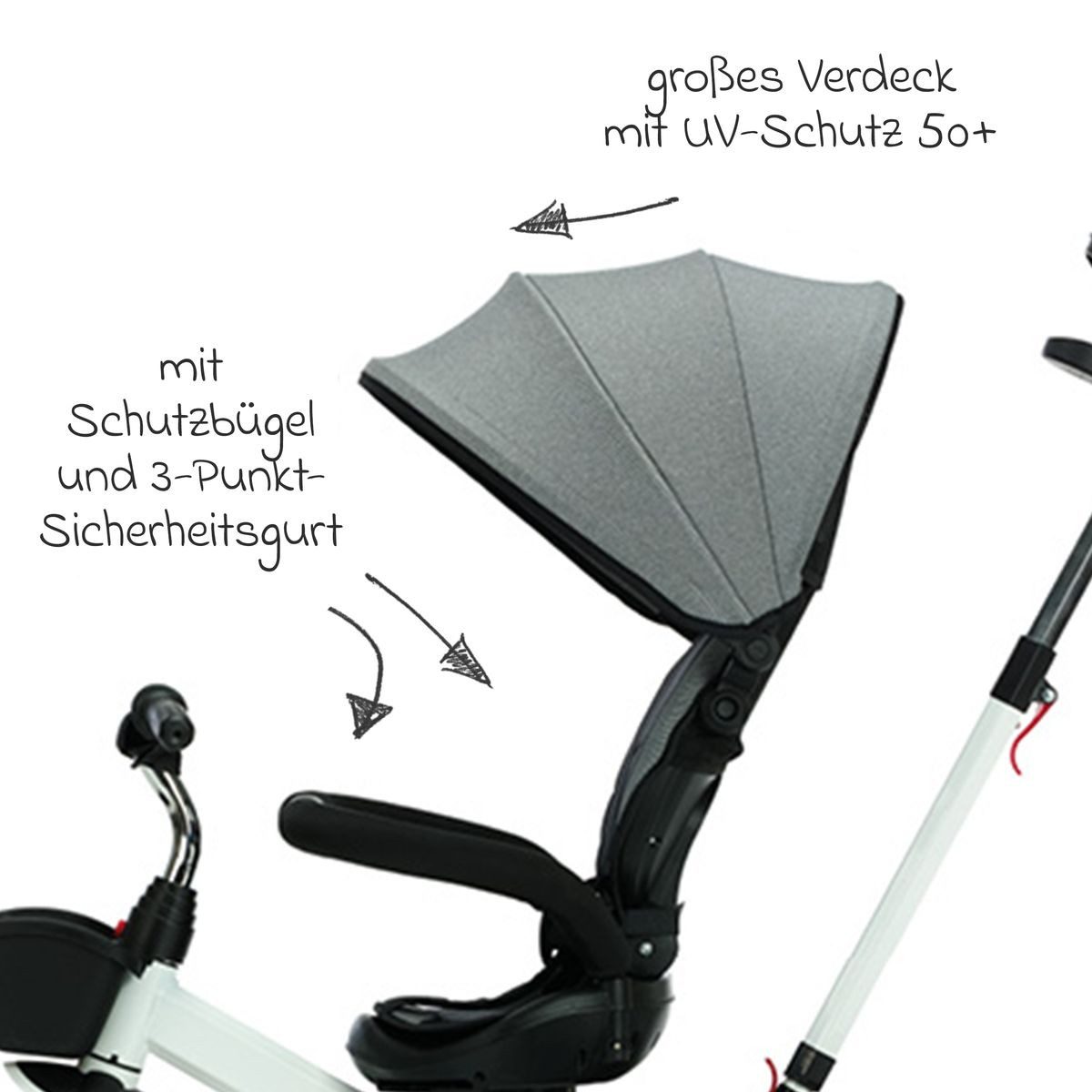 Dreirad-Kinderwagen Niki 360 - Weiß Grau