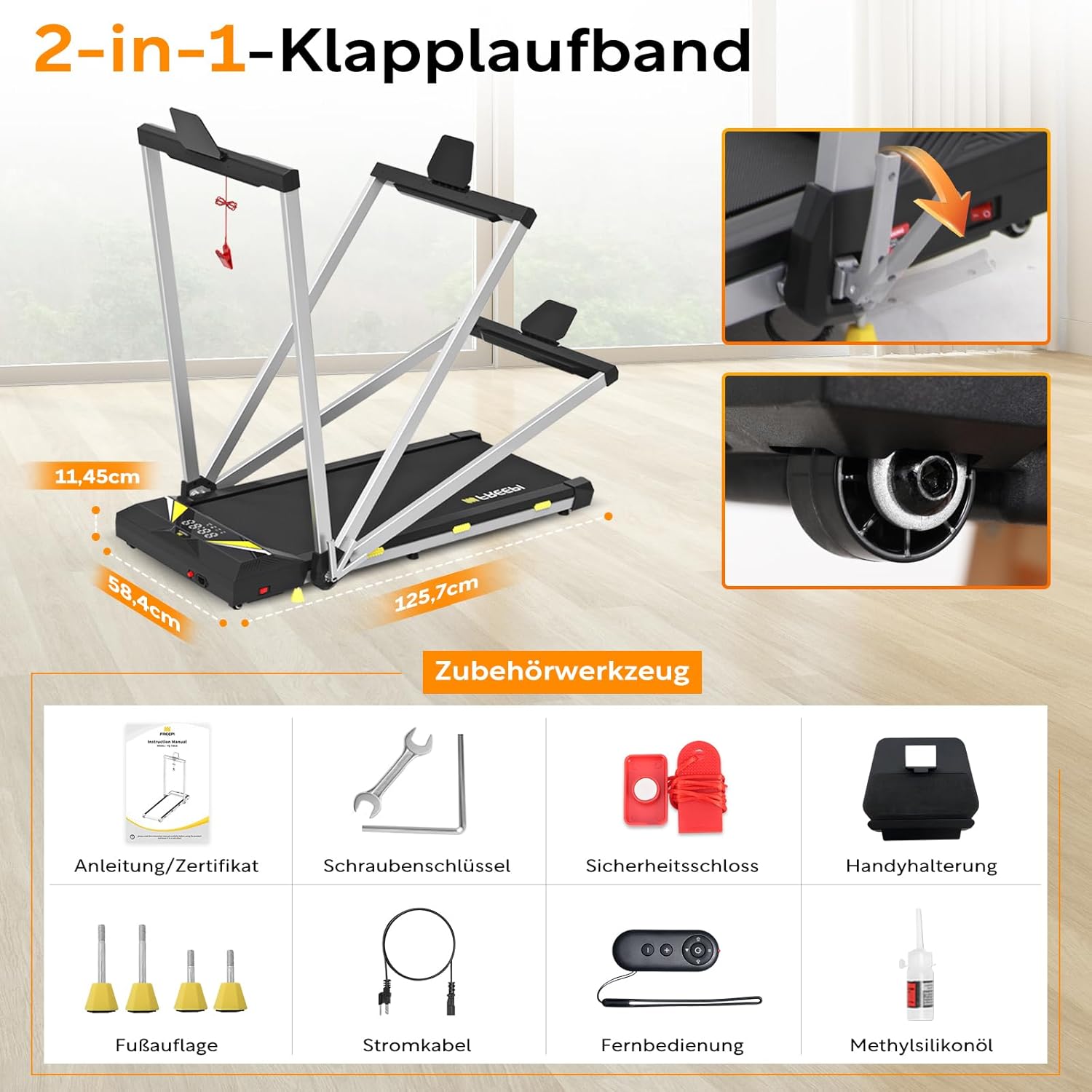 Freepi 4 in 1 Laufband für Zuhause mit Neigung 1-6km/h 2.5PS Motor mit Fernbedienung, Walking Laufband Pad Schreibtisch ragbar Heim-Fitnessgert