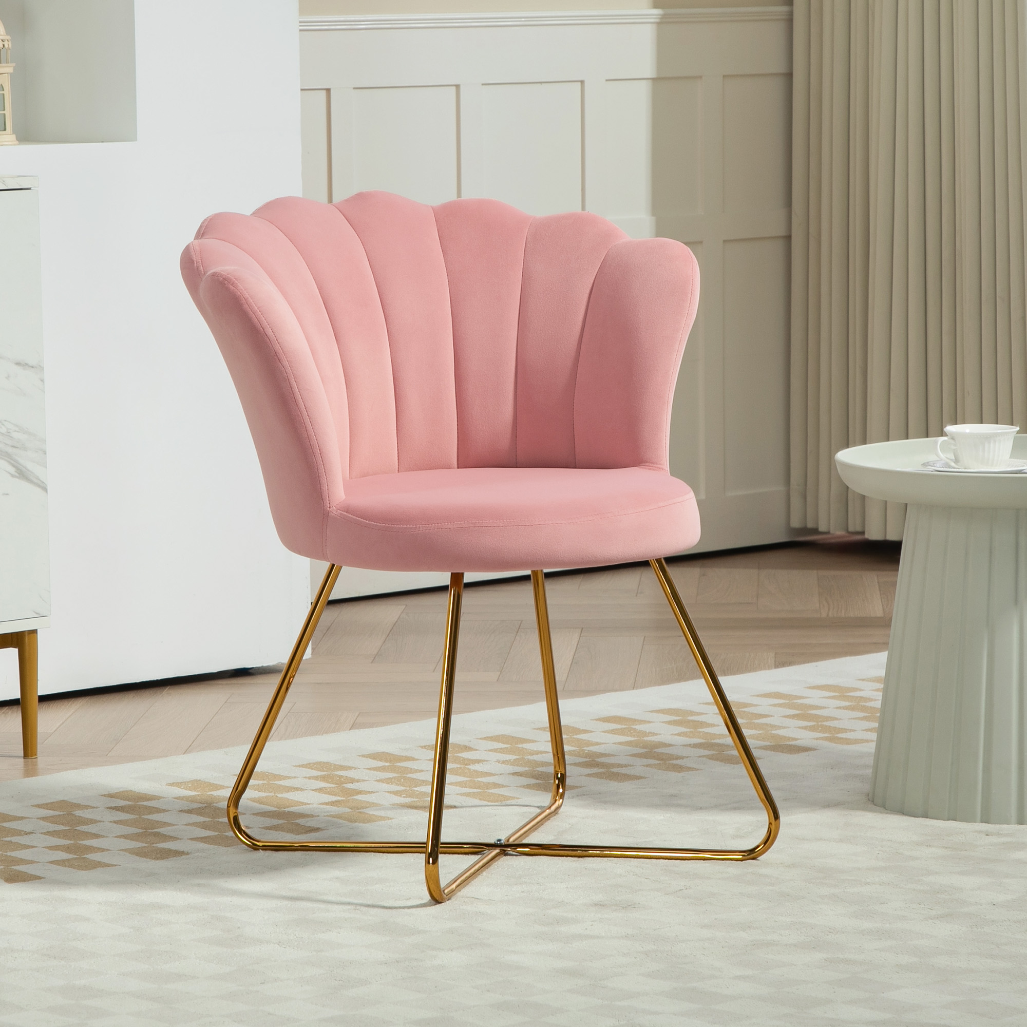 HOMCOM Polsterstuhl, Akzentstuhl mit Rückenlehne im Lotus-Design, Metallbeine, Rosa