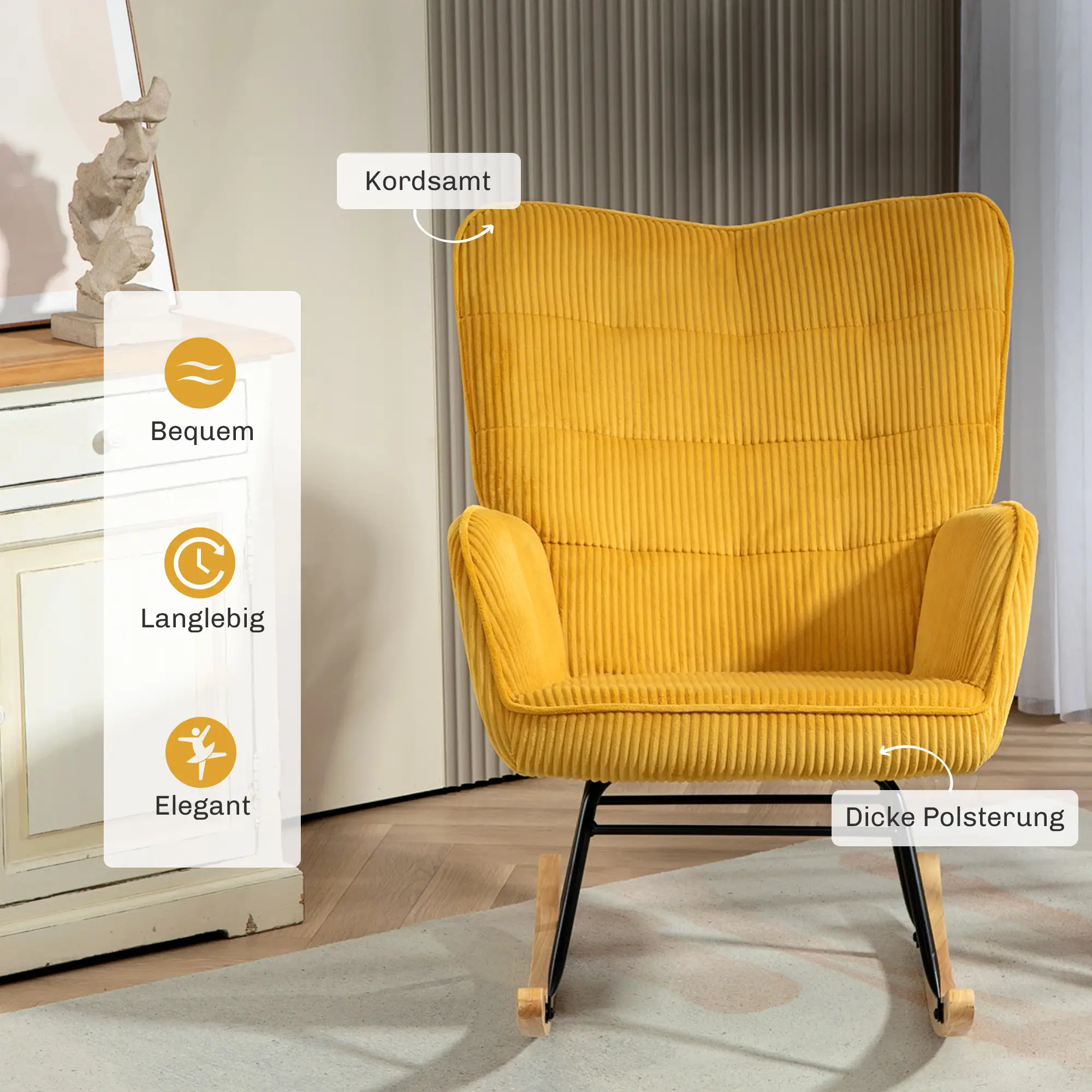 HOMCOM Schaukelstuhl Wohnzimmer Kord-Polsterung Schaukelfunktion