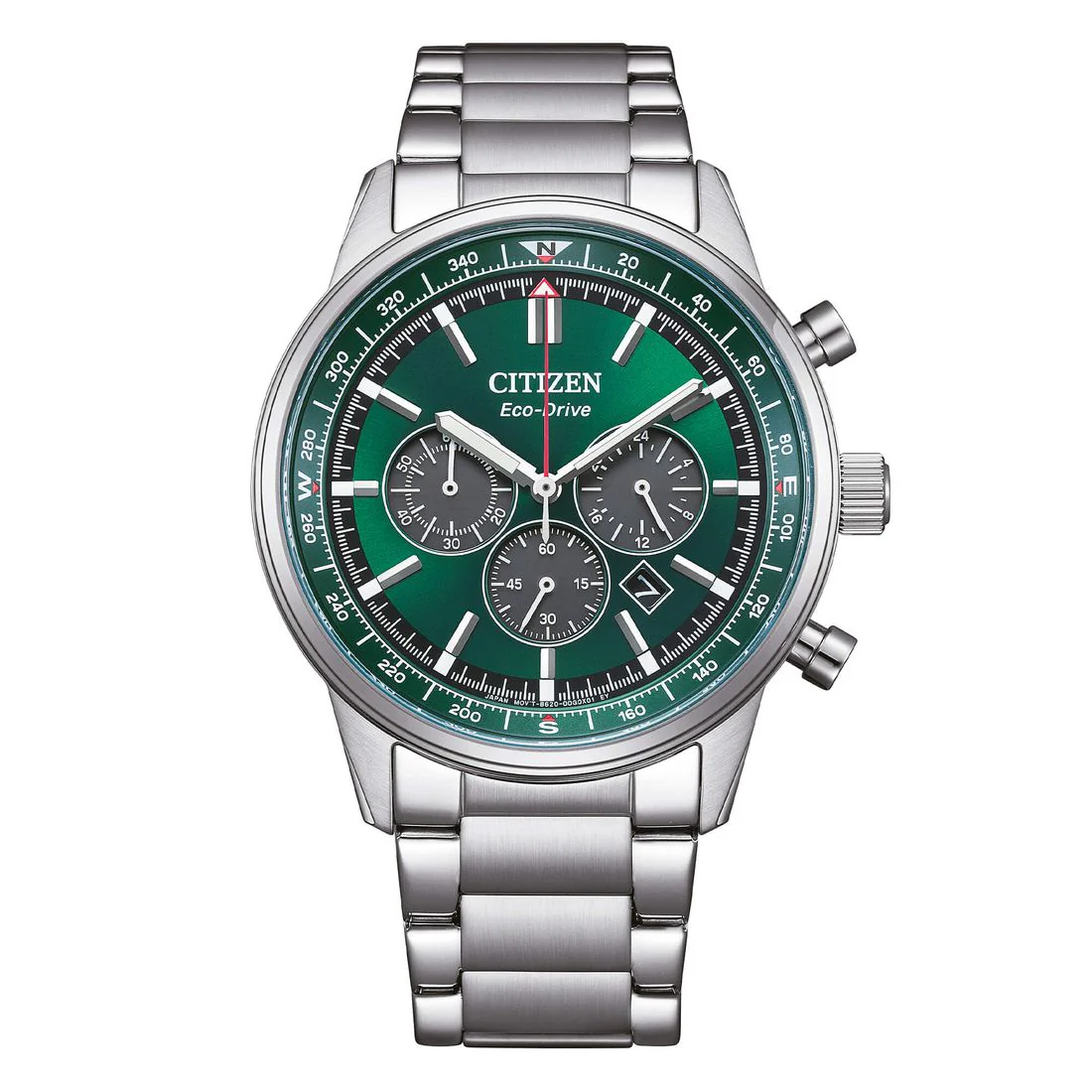 Orologio Citizen OF Aviator crono acciaio quadrante verde CA4720-52X