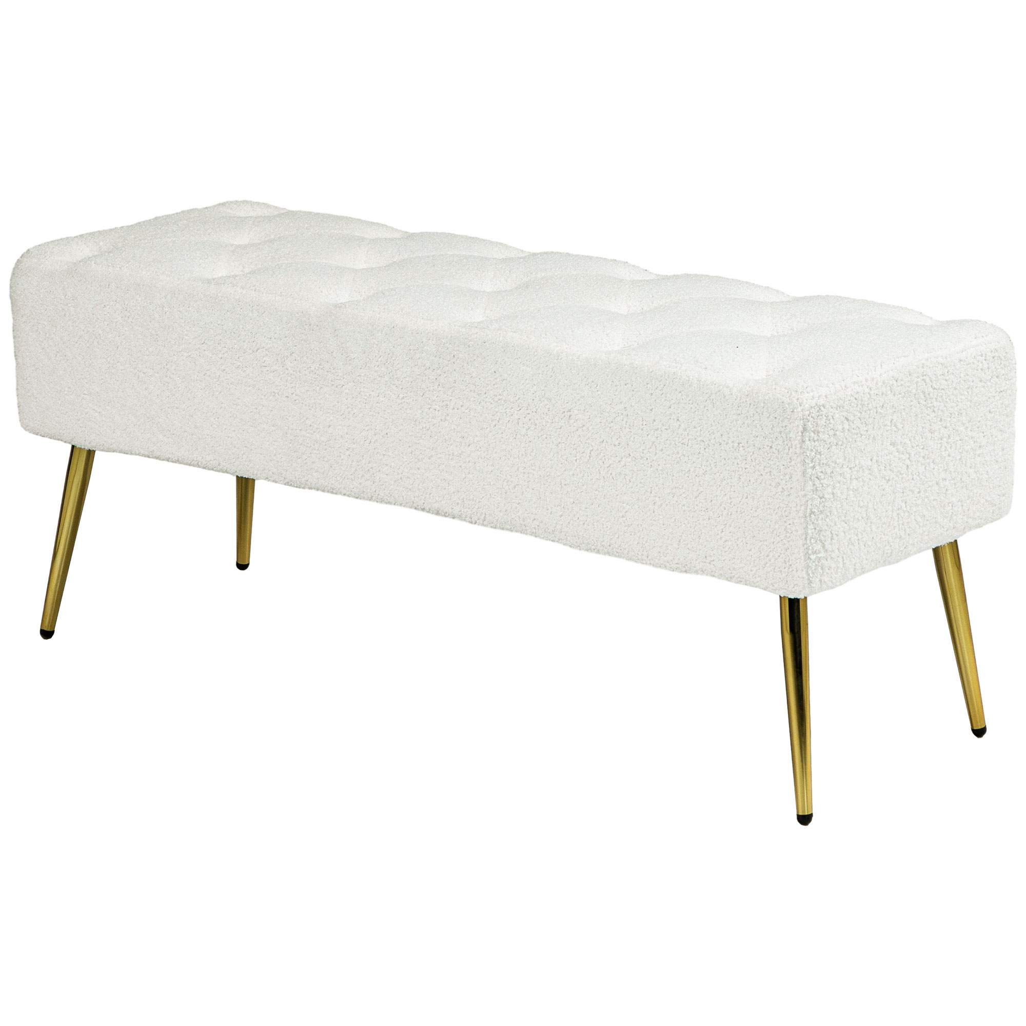 HOMCOM Polsterbank, Knopfheftung, Lammwoll-Optik, vergoldete Beine, bis 120kg, 112x41x46cm, Creme