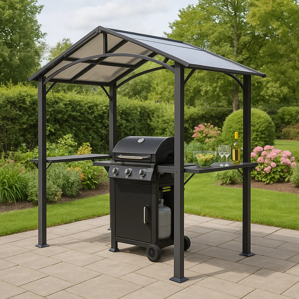 Sort metal udendrs grillpavillon 240x150x230 cm