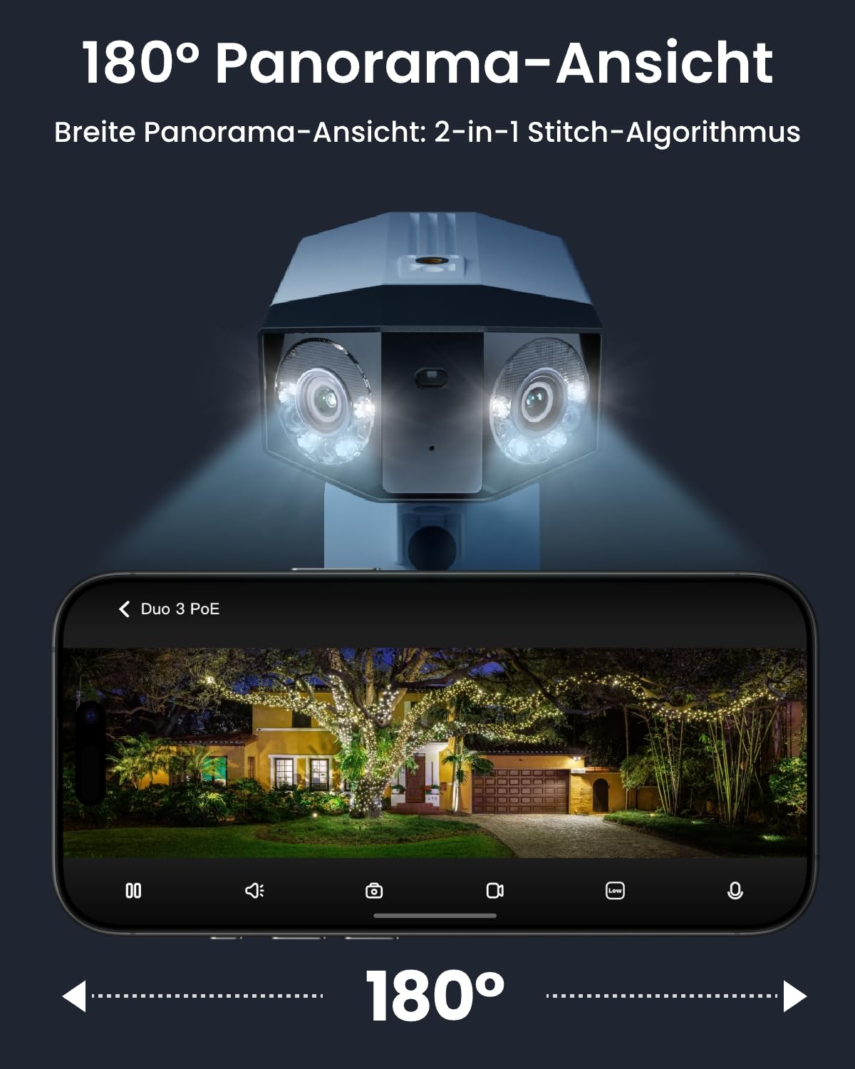 16MP UHD Dual-Objektiv PoE Überwachungskamera außen Duo 3 PoE mit 180°-Panorama und Farbnachtsicht