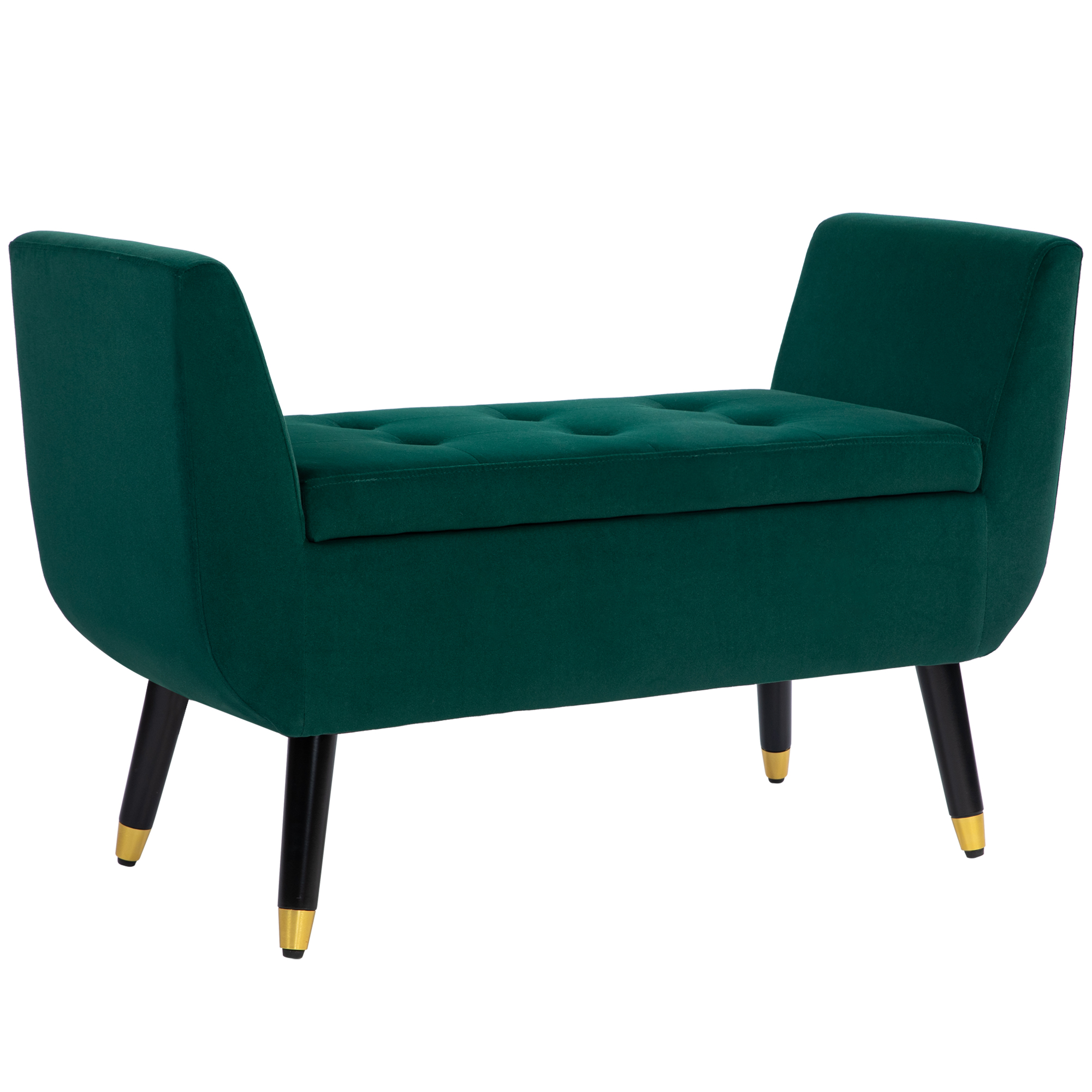 HOMCOM Polsterbank mit Stauraum, Armlehnen, Samtartiges Polyester, Kautschukholz, 107 x 42 x 65 cm, Grün