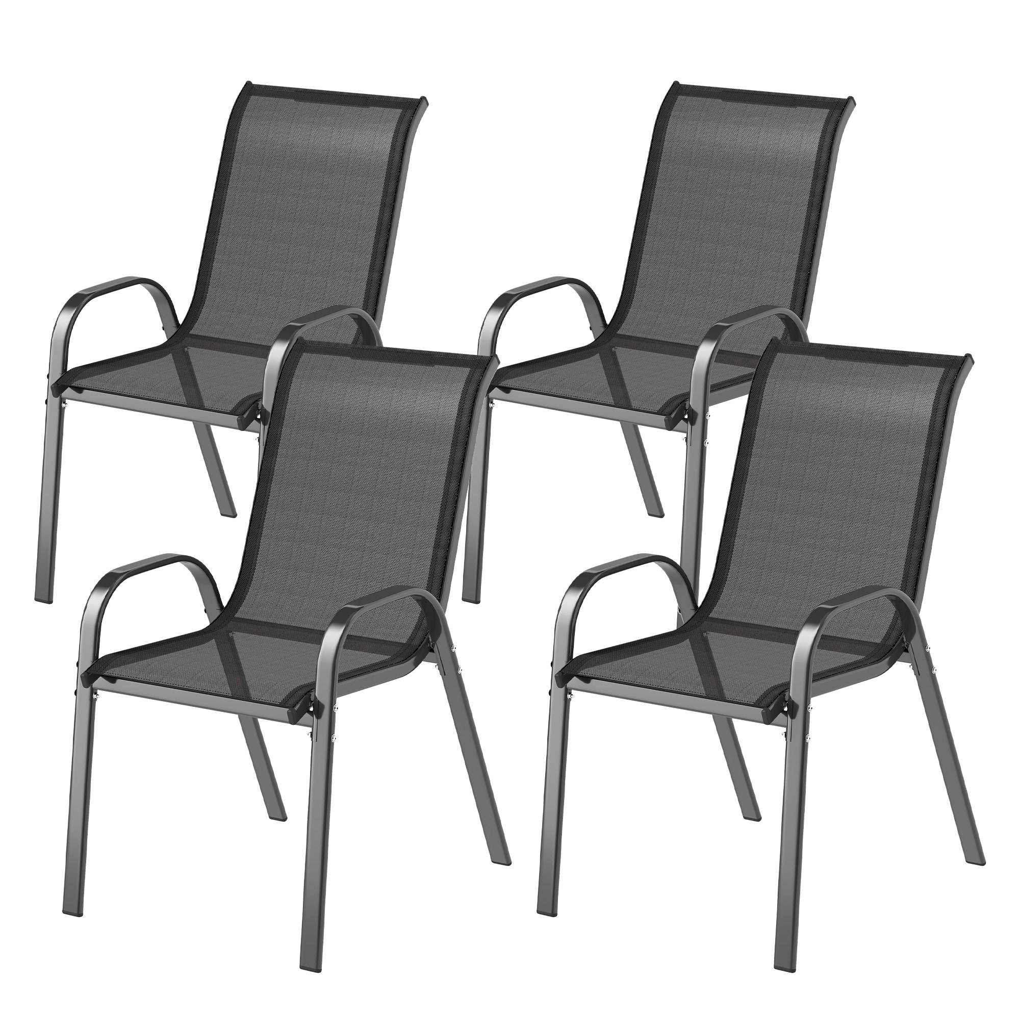 Outsunny 4er Set Gartenstühle stapelbare Stühle hohe geneigte Rückenlehne atmungsaktives Meshgewebe Stahlrahmen 54 x 71 x 93 cm schwarz