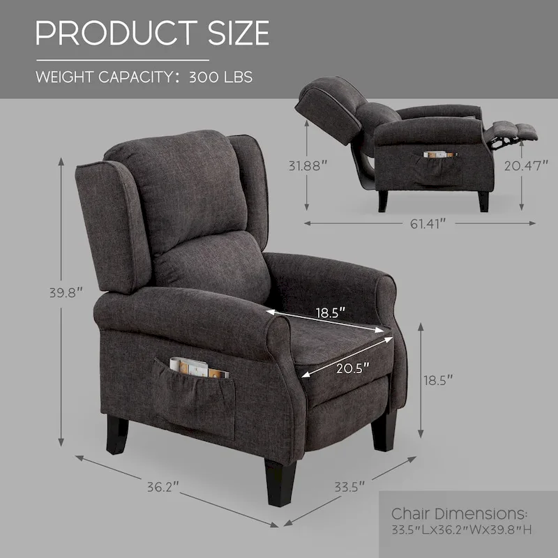 Manual Pushback Recliner Adjustable Accent Chair Wingback Armchair Set of 2