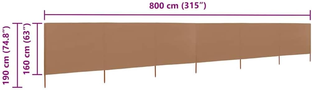 6-teiliges Windschutzgewebe mit Holzpfählen, Sichtschutzzaun, Faltbares Windschutz Sichtschutz für Camping, Balkon, 800x160 cm Taupe Vliesstoff, Holz