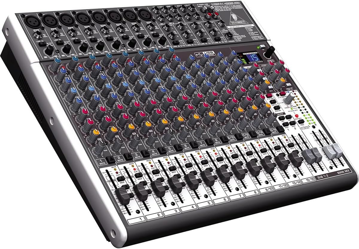 Behringer X2222USB Premium 22-Input 2/2-Bus Mixer mit XENYX Mic Preamps und Compressors, 24-Bit Multi-FX Processor und USB/Audio Interface