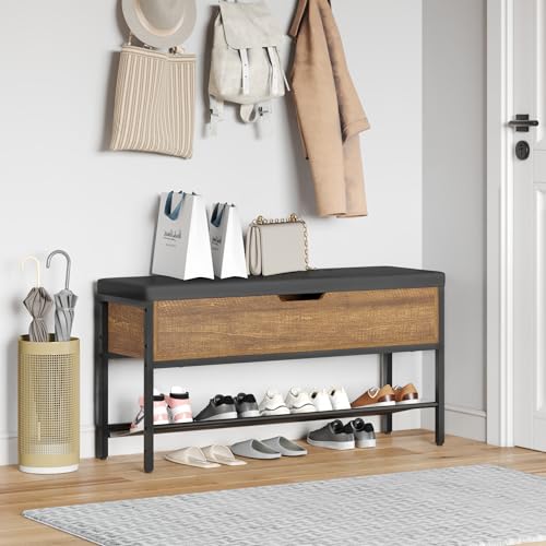 Mondeer Panca per Scarpe, Metallo, Marrone Rustico e Nero, 96 x 30 x 50 cm : Casa e cucina