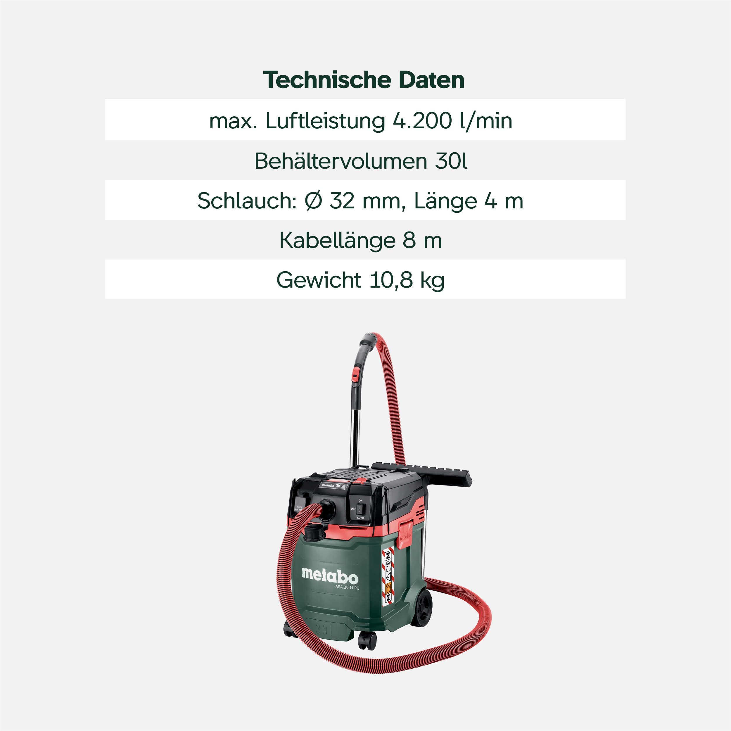 Nass- und Trockensauger ASA 30 M PC, 1200 W, Staubklasse M mit Abschaltautomatik und Antistatik-Ausstattung