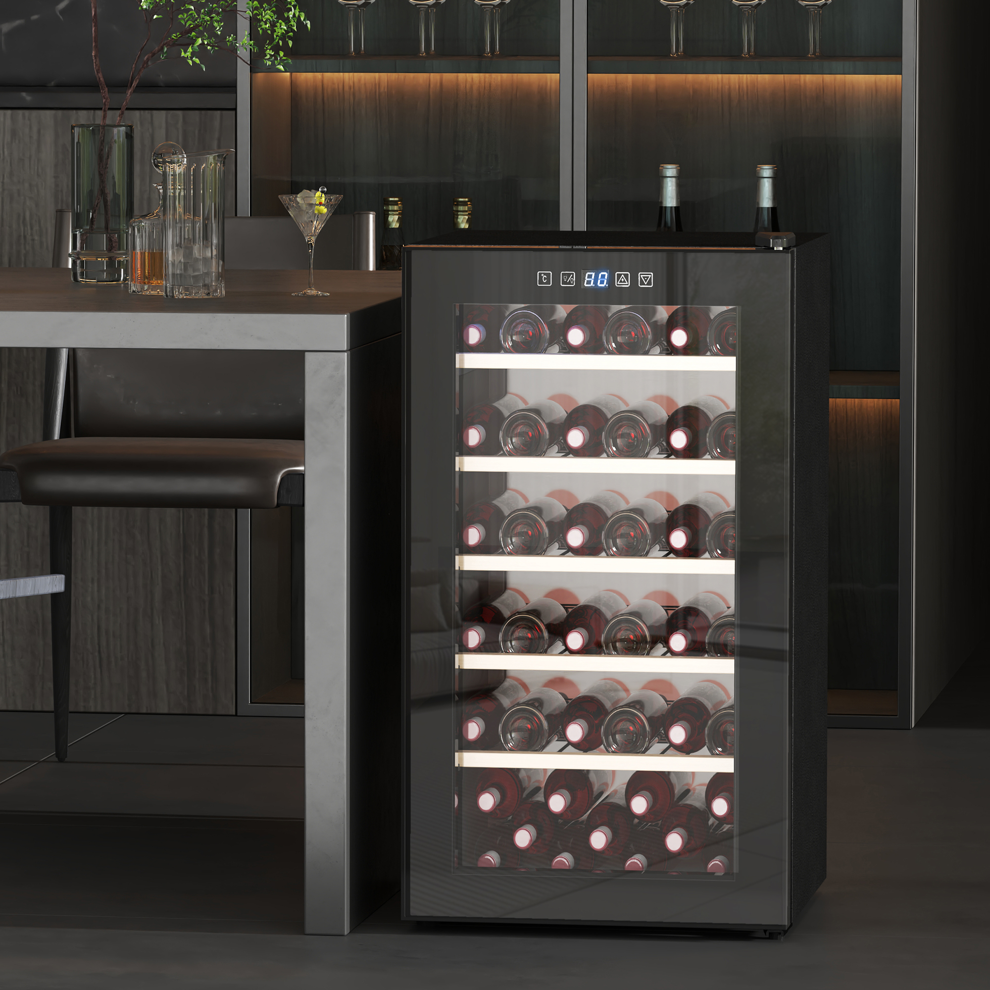 HOMCOM Weinkühlschrank für 41 Weinflaschen, 91 Liter Kapazität, Getränkekühlschrank mit LED-Anzeige, Touchscreen, Schwarz