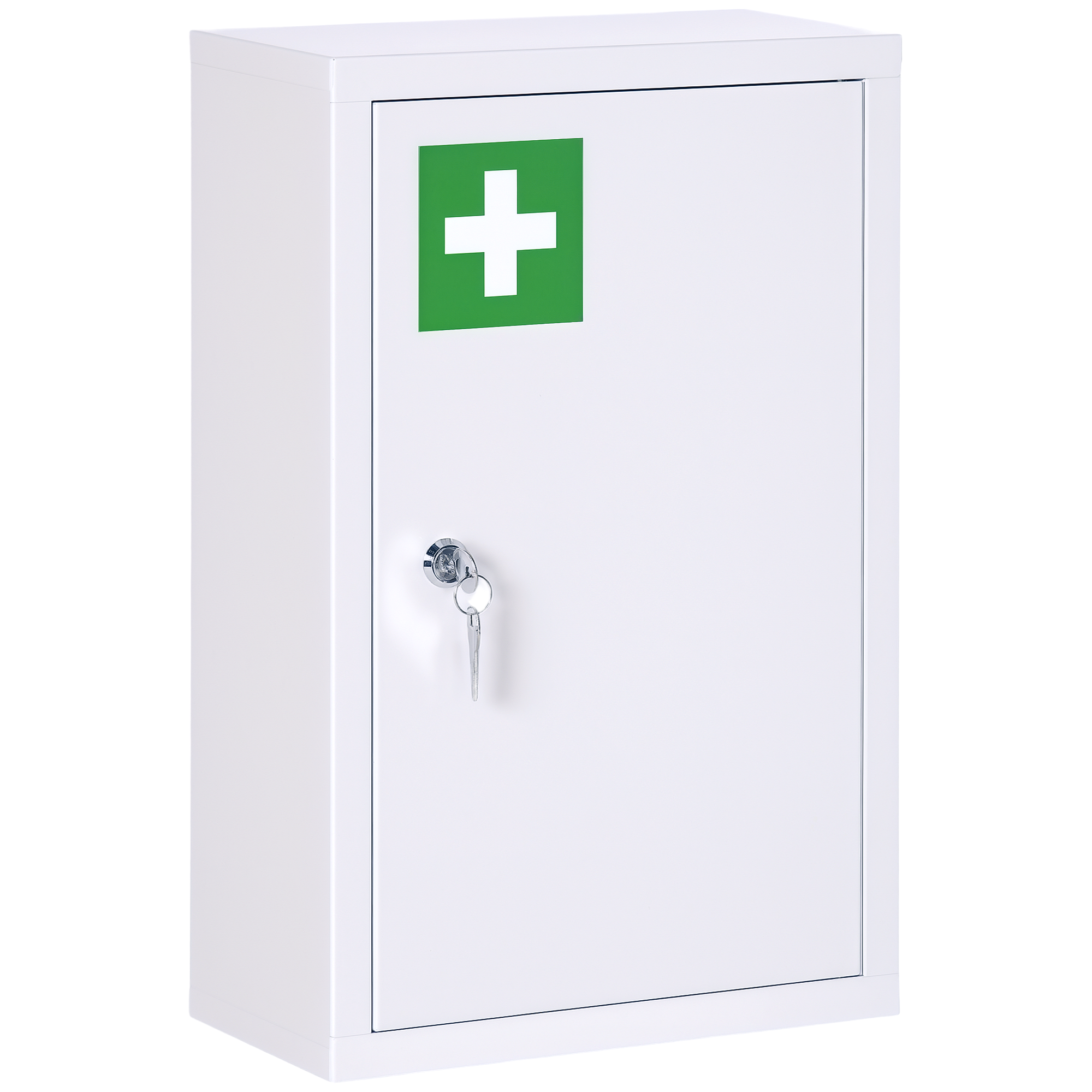 kleankin Medizinschrank, 3 Fächer, abschließbare Tür, stabiles Stahlgehäuse, weiß, 30 x 14 x 46 cm
