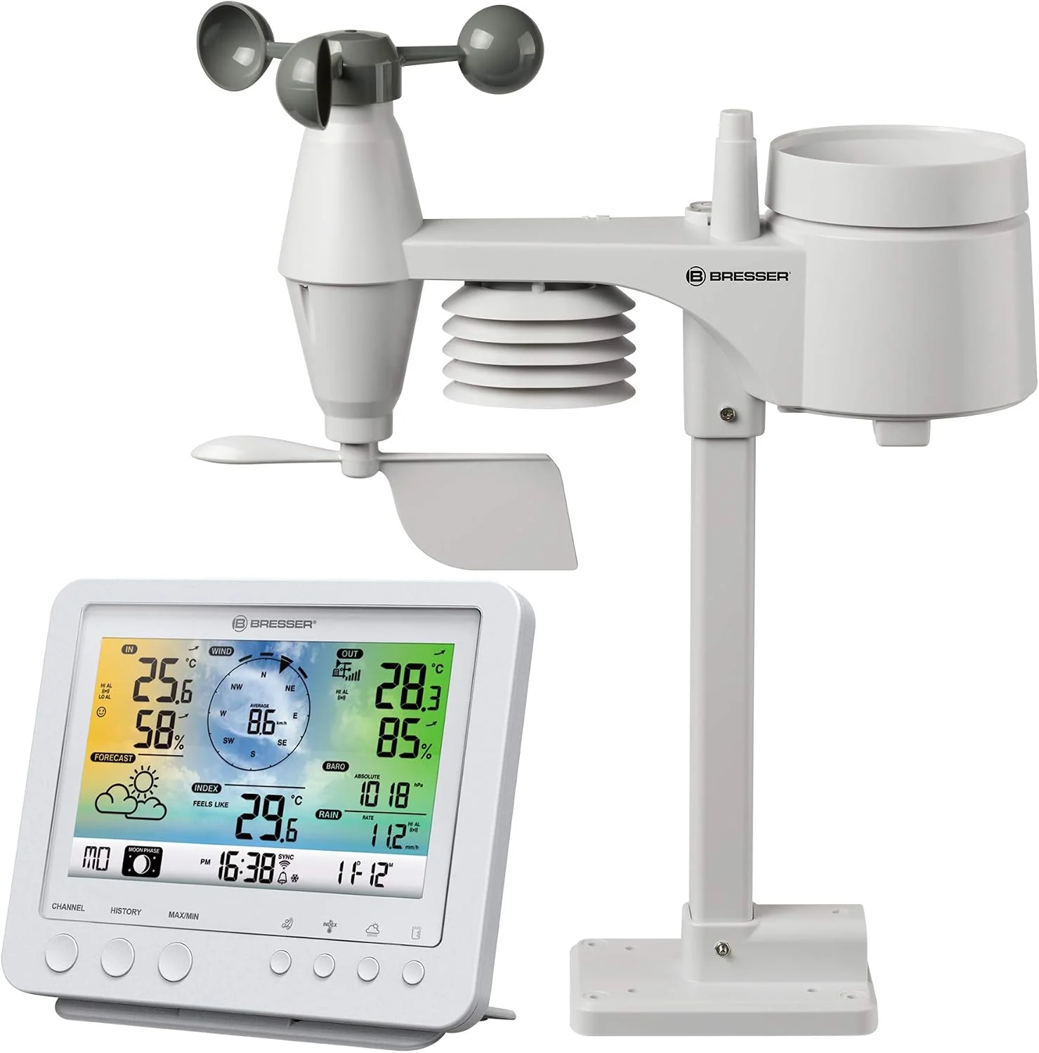 Bresser Wetterstation Funk mit Außensensor WLAN Wetter Center 5-in-1 mit 5,7 Zoll Farb-Display und Außensensor für Temperatur, Luftfeuchtigkeit, Wind