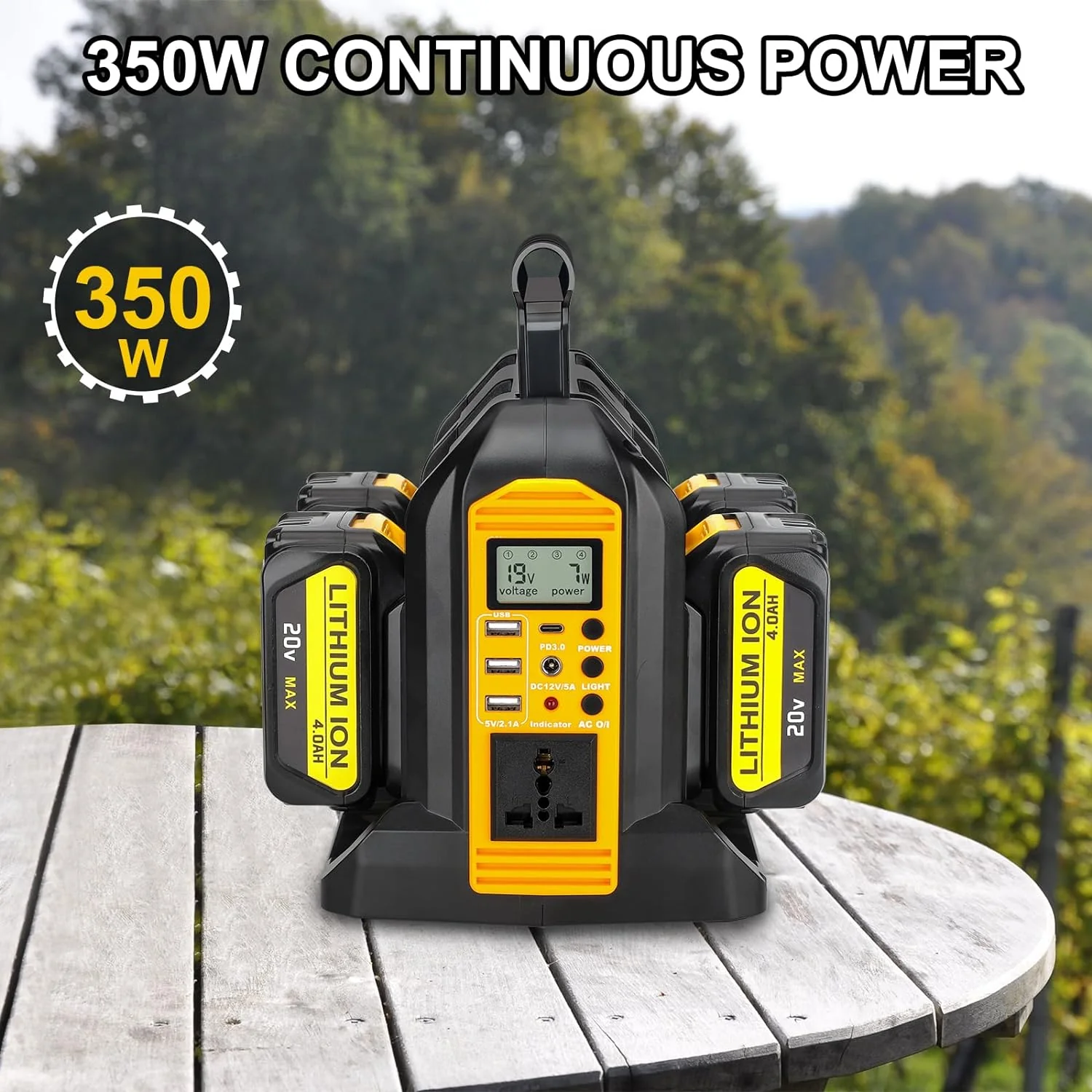350W Portable Power Inverter for Green Blob Fishing Lights, powered by Dewalt 20v & 60v Batteries, batteries not included